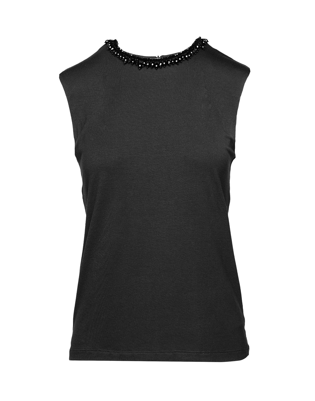 DOUUOD Top sans manches en jersey de viscose stretch avec détail bijou noir