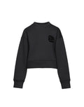 DOUUOD Felpa Crop in Cotone con Ricamo Applicato Nera