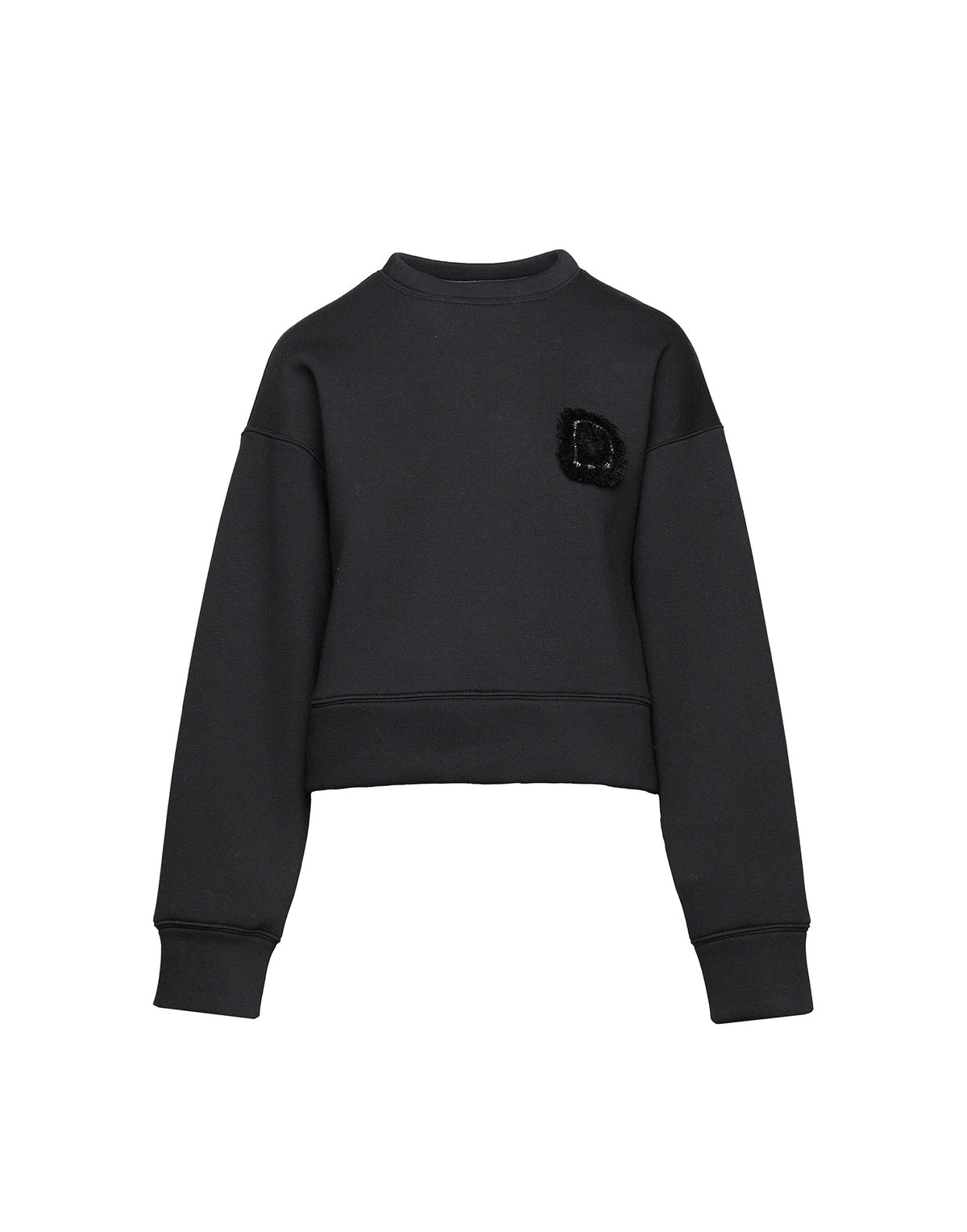 DOUUOD Sweat-shirt court en coton avec broderie appliquée noir