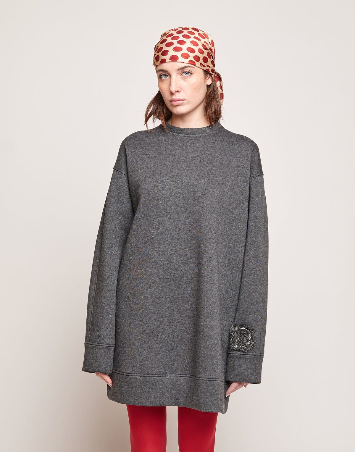 DOUUOD Robe en molleton doux avec broderie appliquée Gris chiné