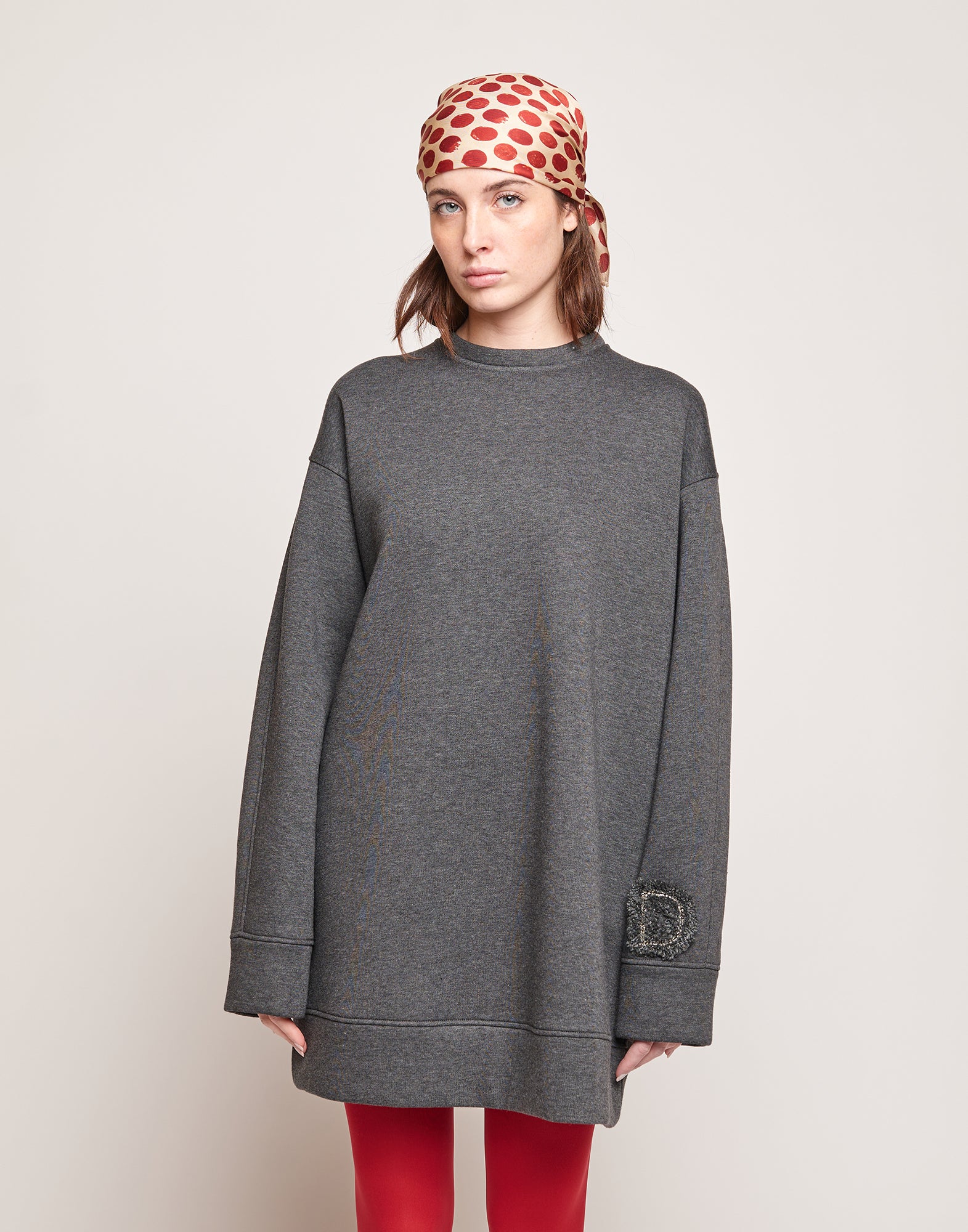 DOUUOD Abito in Felpa Soft con Ricamo Applicato Grigio Melange