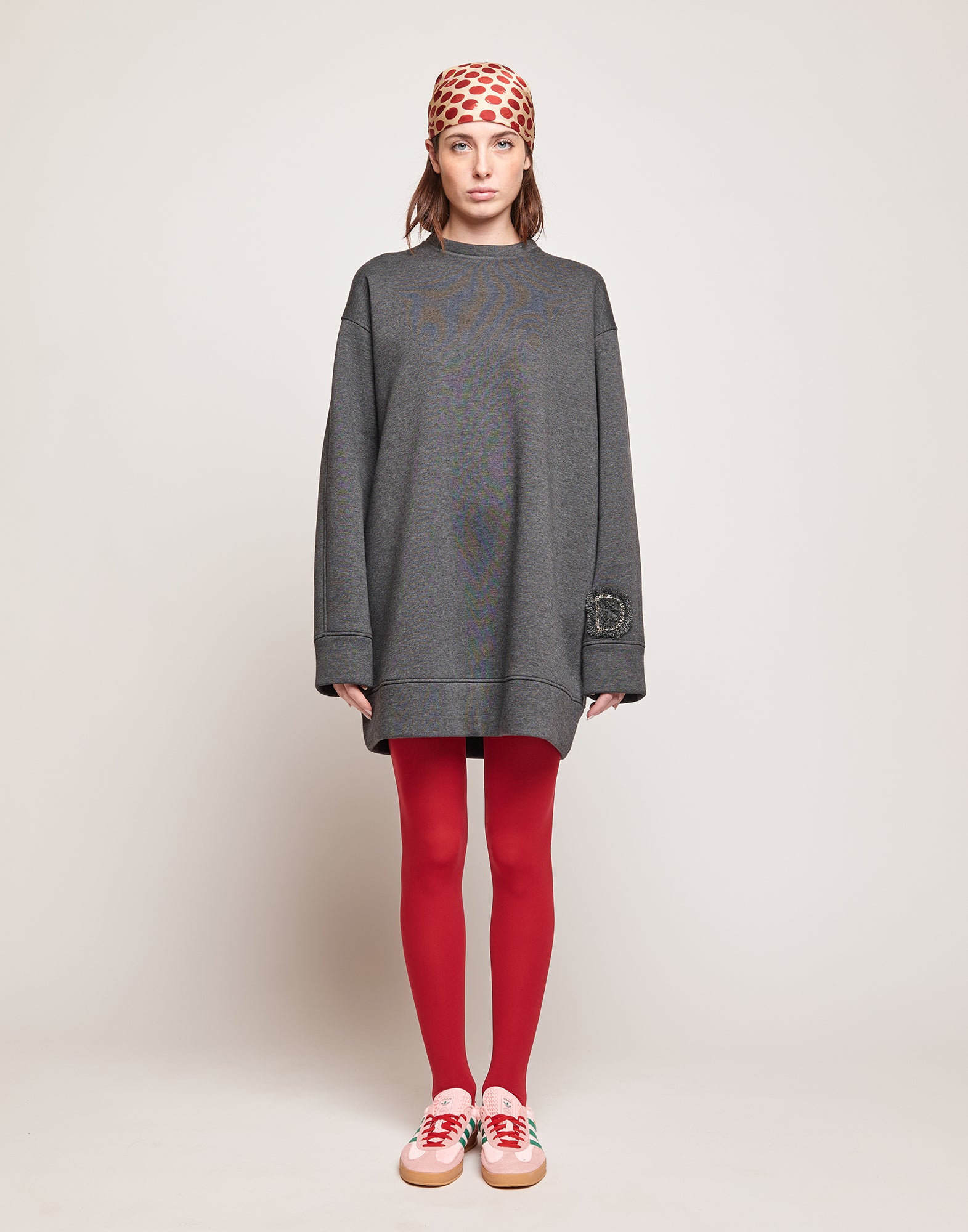 DOUUOD Abito in Felpa Soft con Ricamo Applicato Grigio Melange