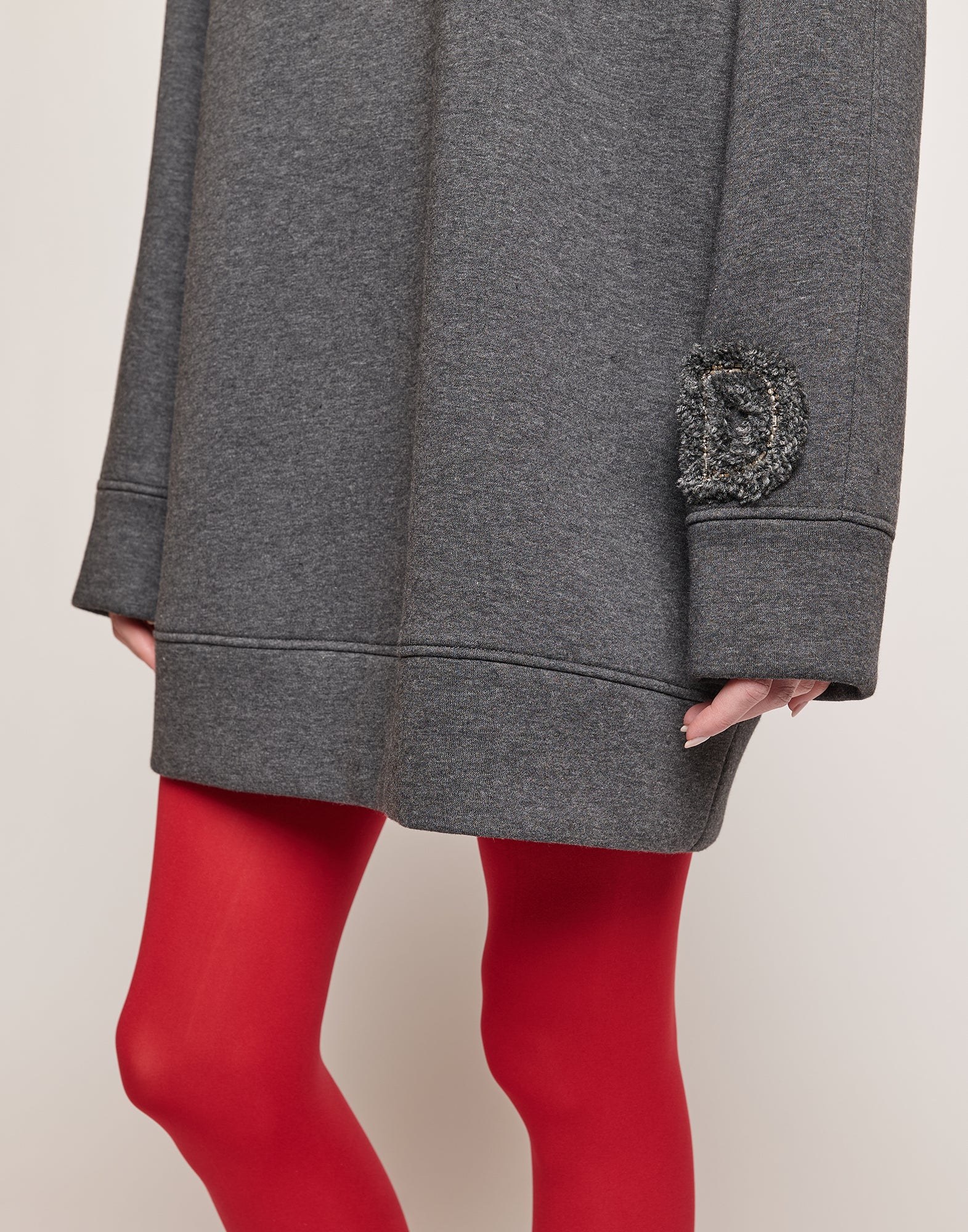 DOUUOD Abito in Felpa Soft con Ricamo Applicato Grigio Melange