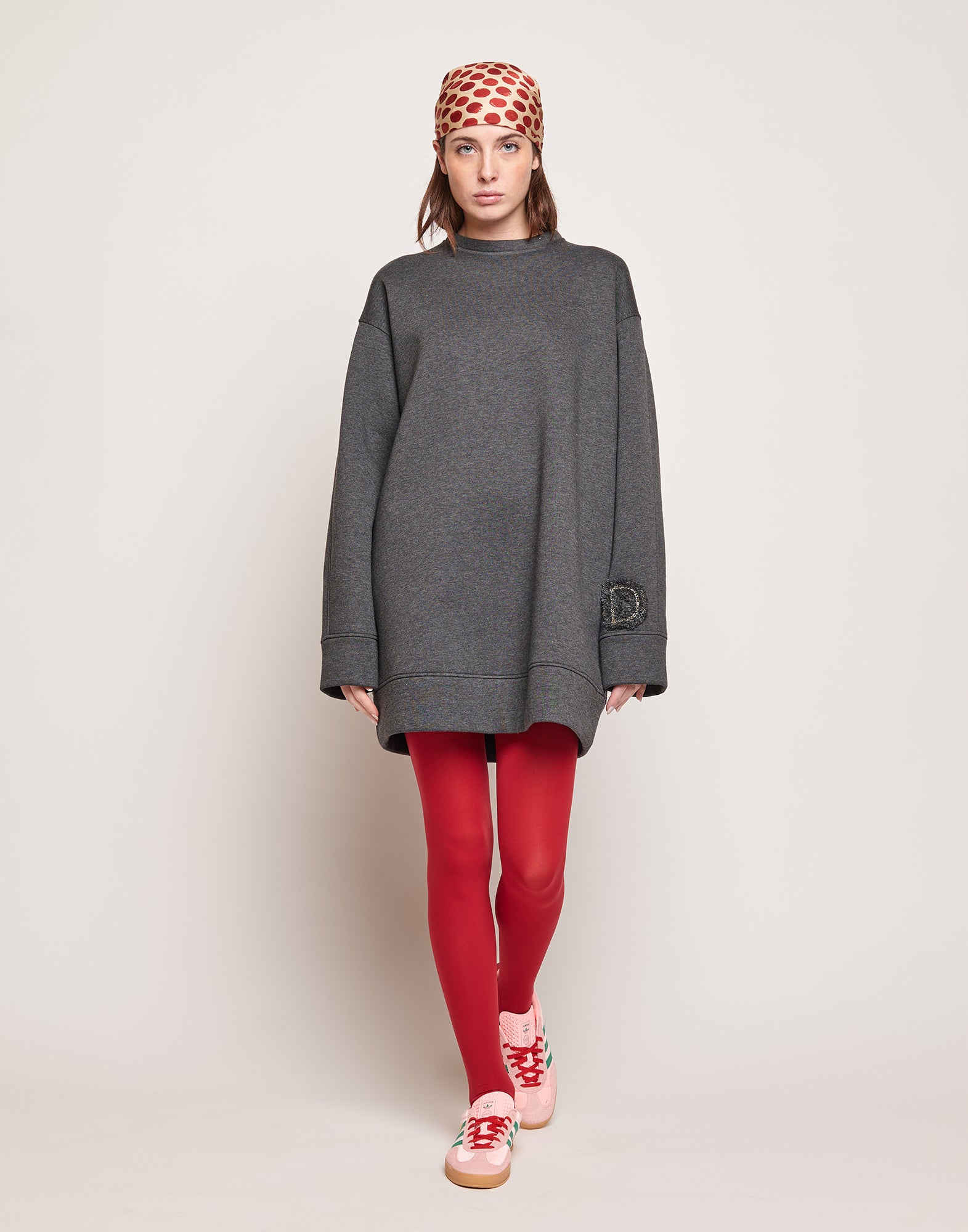DOUUOD Abito in Felpa Soft con Ricamo Applicato Grigio Melange