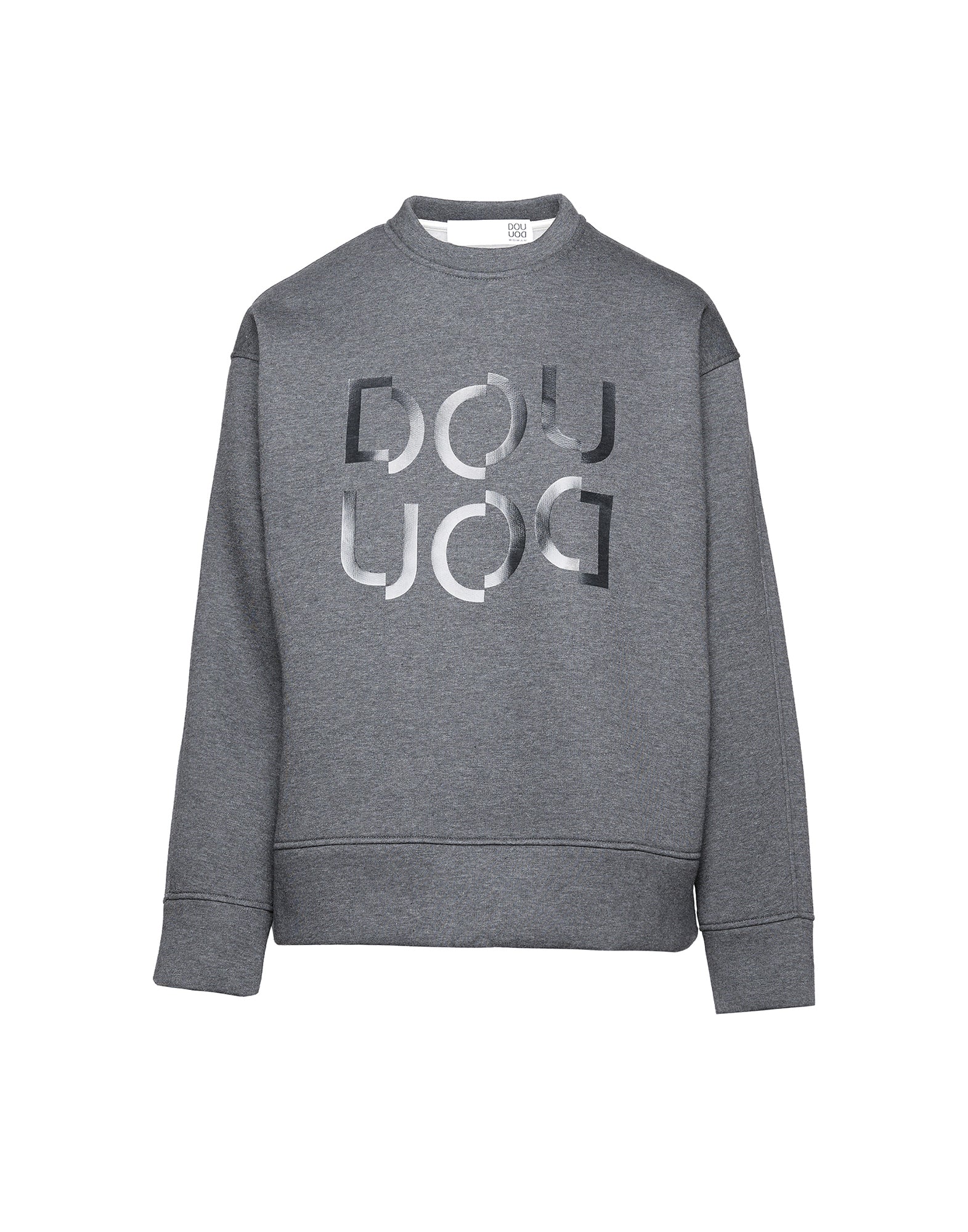 DOUUOD Felpa in Cotone con Logo Frontale Grigio Melange