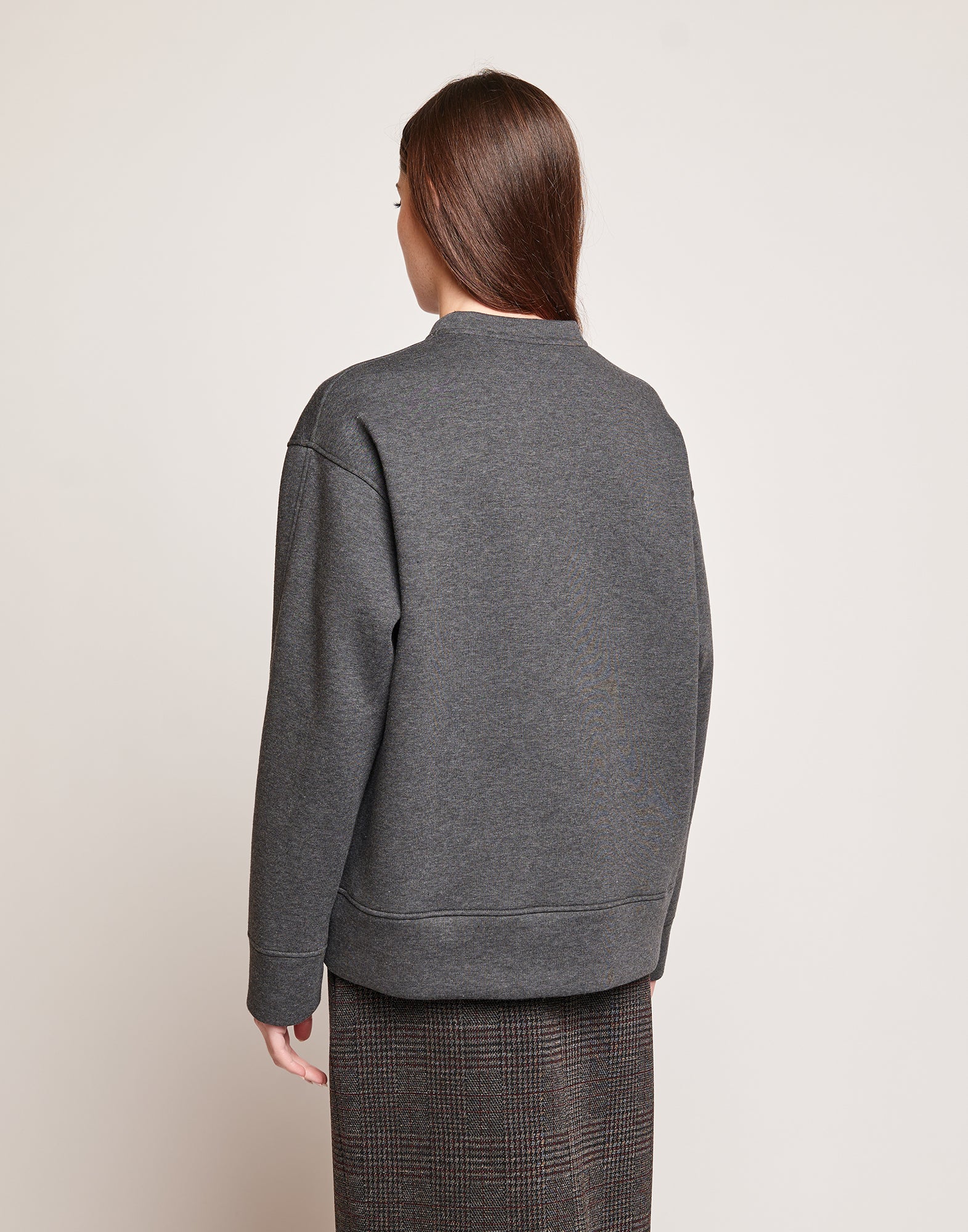 DOUUOD Felpa in Cotone con Logo Frontale Grigio Melange