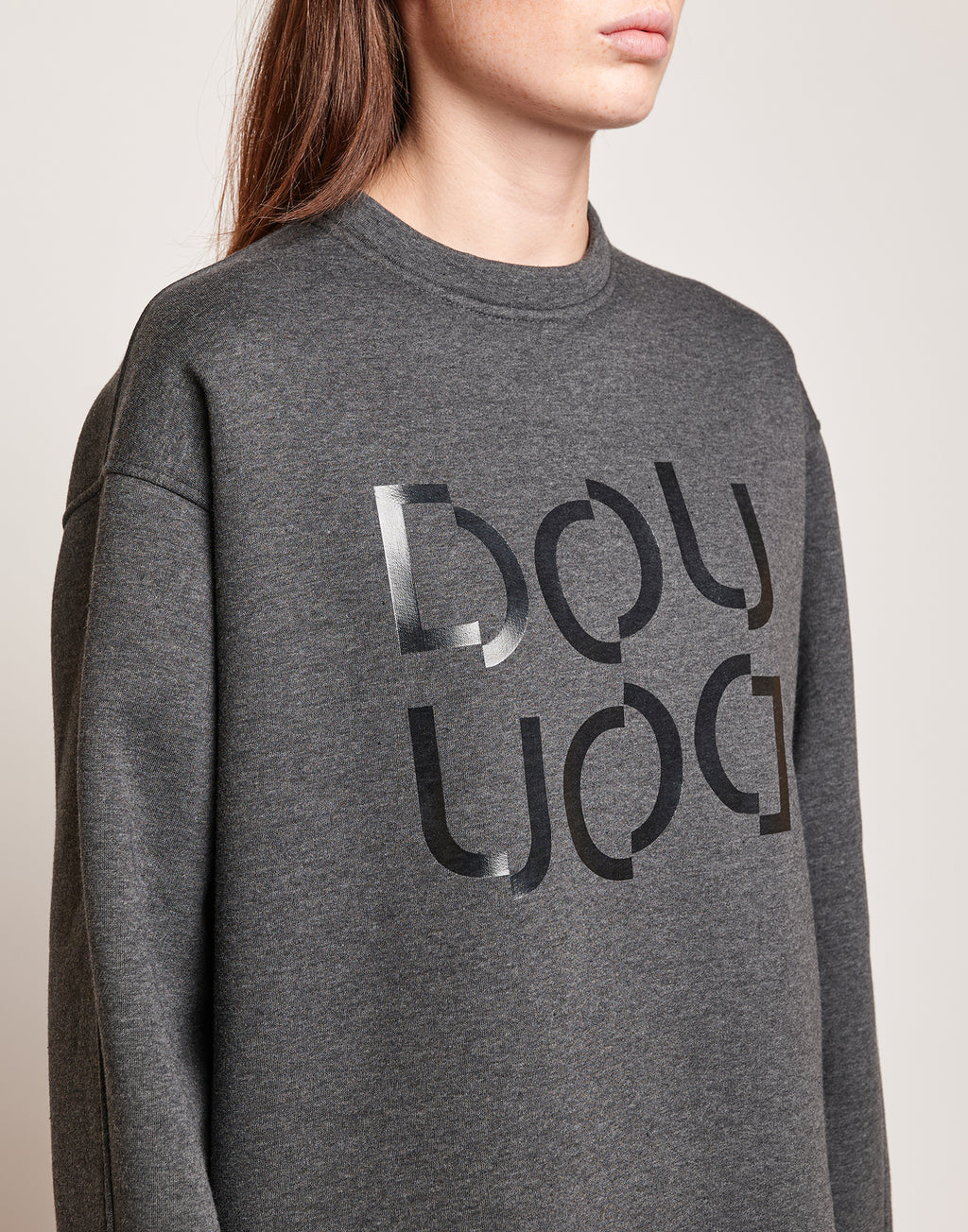 DOUUOD Felpa in Cotone con Logo Frontale Grigio Melange