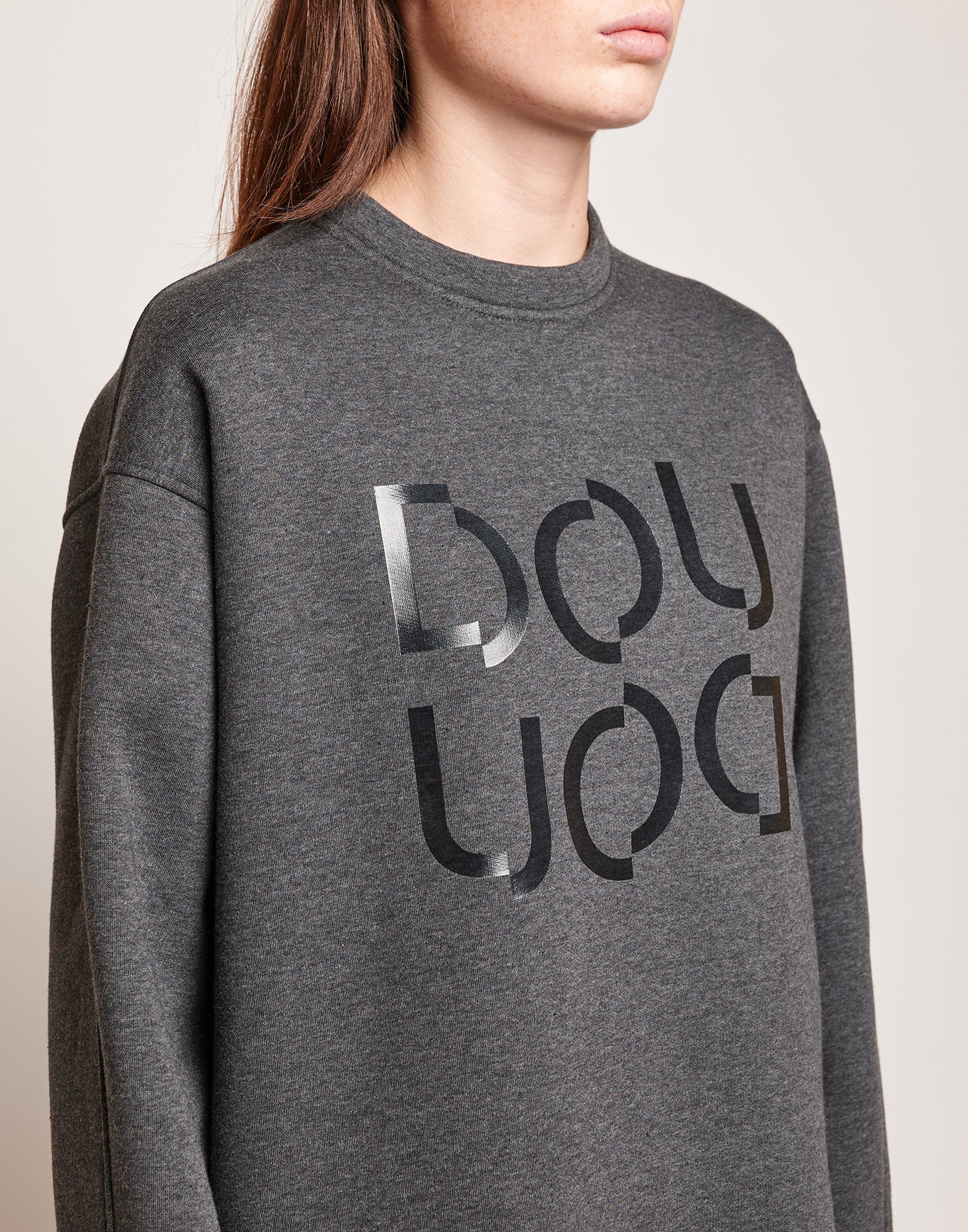 DOUUOD Felpa in Cotone con Logo Frontale Grigio Melange
