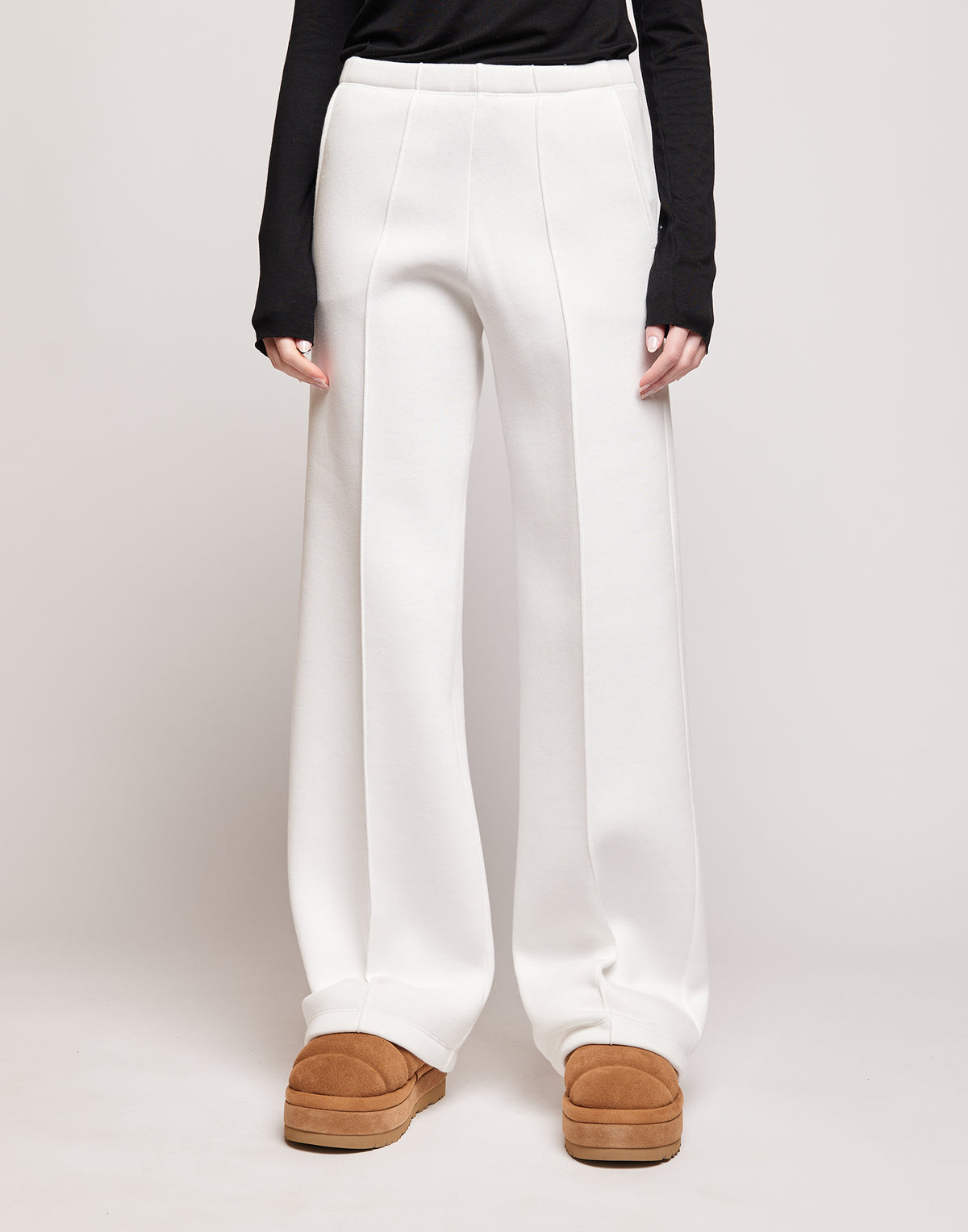 DOUUOD Pantaloni a Gamba Larga in Felpa Soft Panna