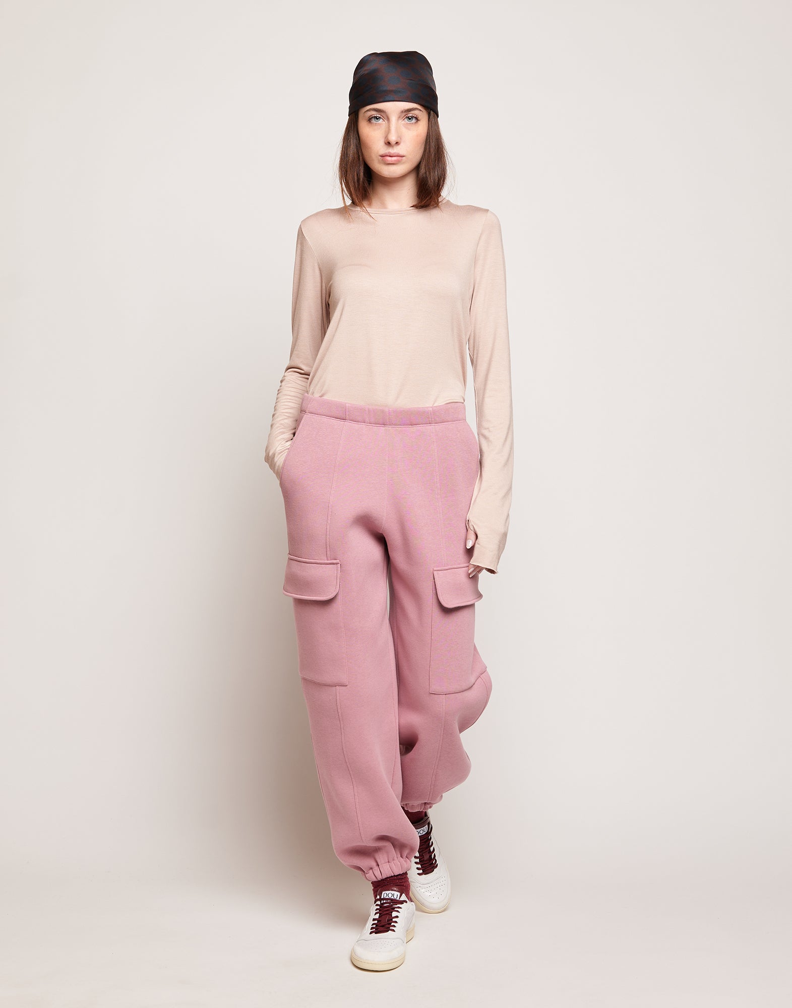 DOUUOD Pantaloni Cargo in Felpa Soft Peonia