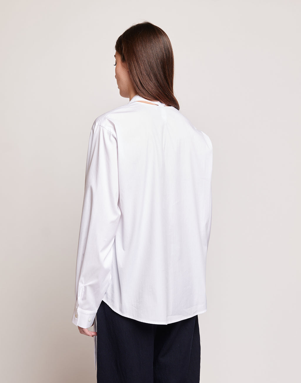 DOUUOD Camicia in Popeline Stretch con Nastro al Collo Bianco