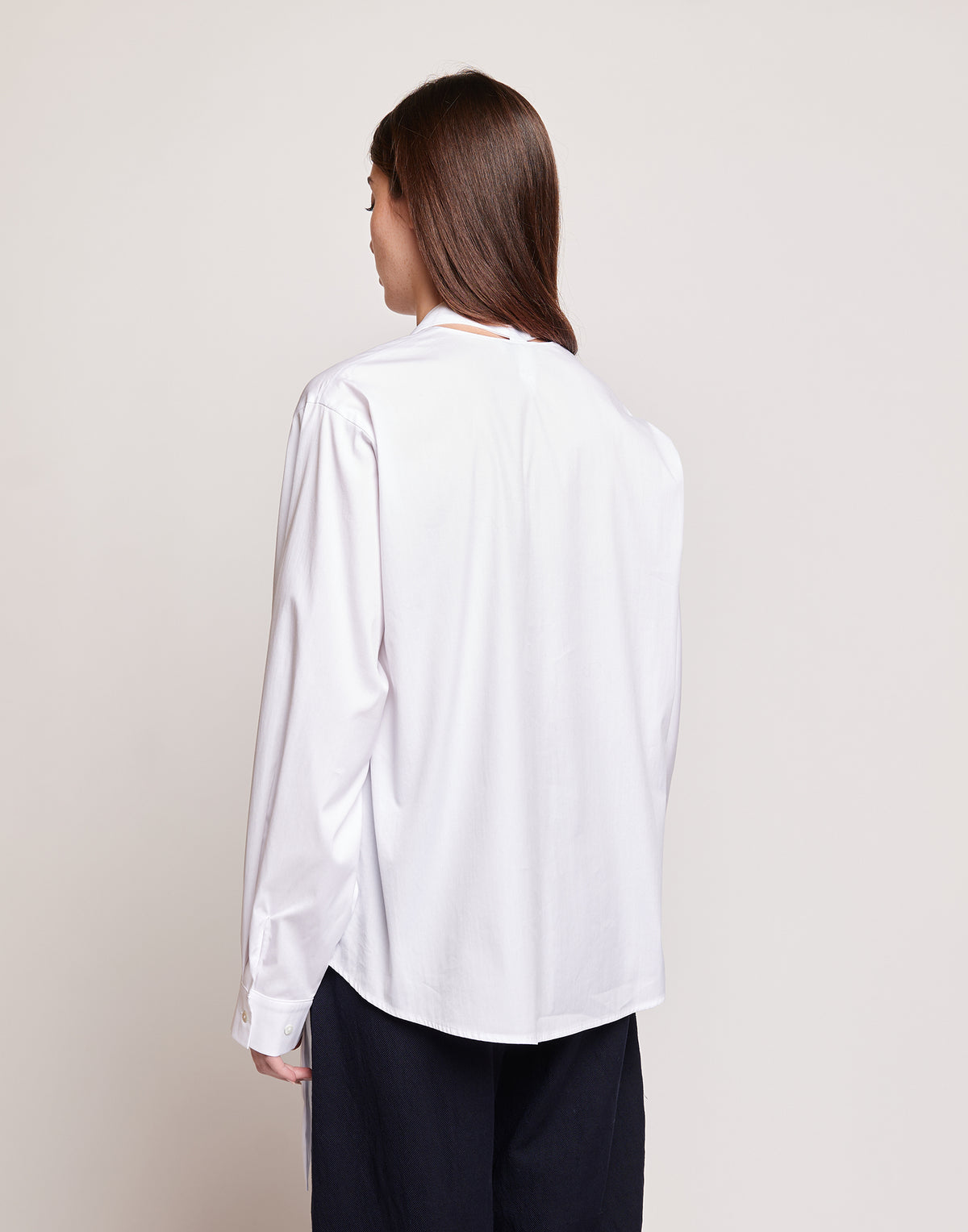 DOUUOD Camicia in Popeline Stretch con Nastro al Collo Bianco