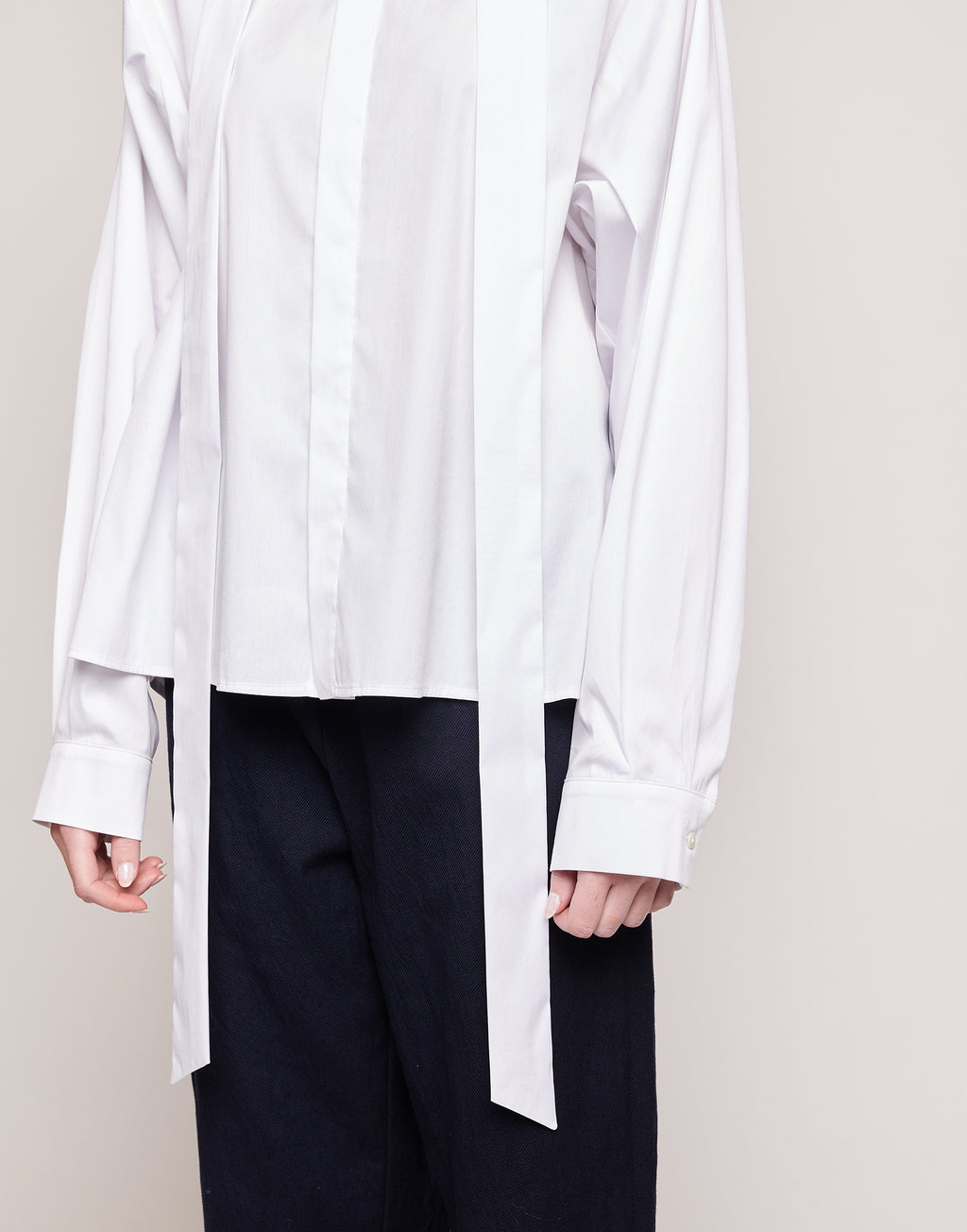 DOUUOD Camicia in Popeline Stretch con Nastro al Collo Bianco