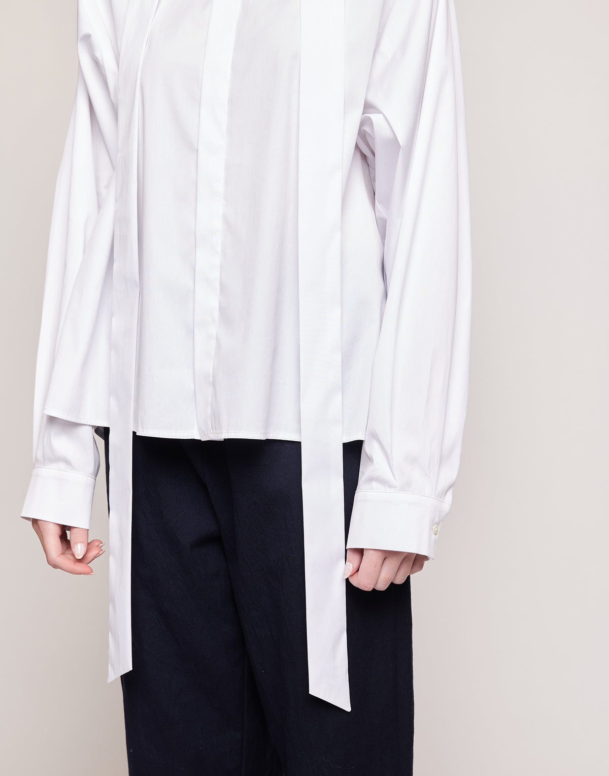 DOUUOD Camicia in Popeline Stretch con Nastro al Collo Bianco