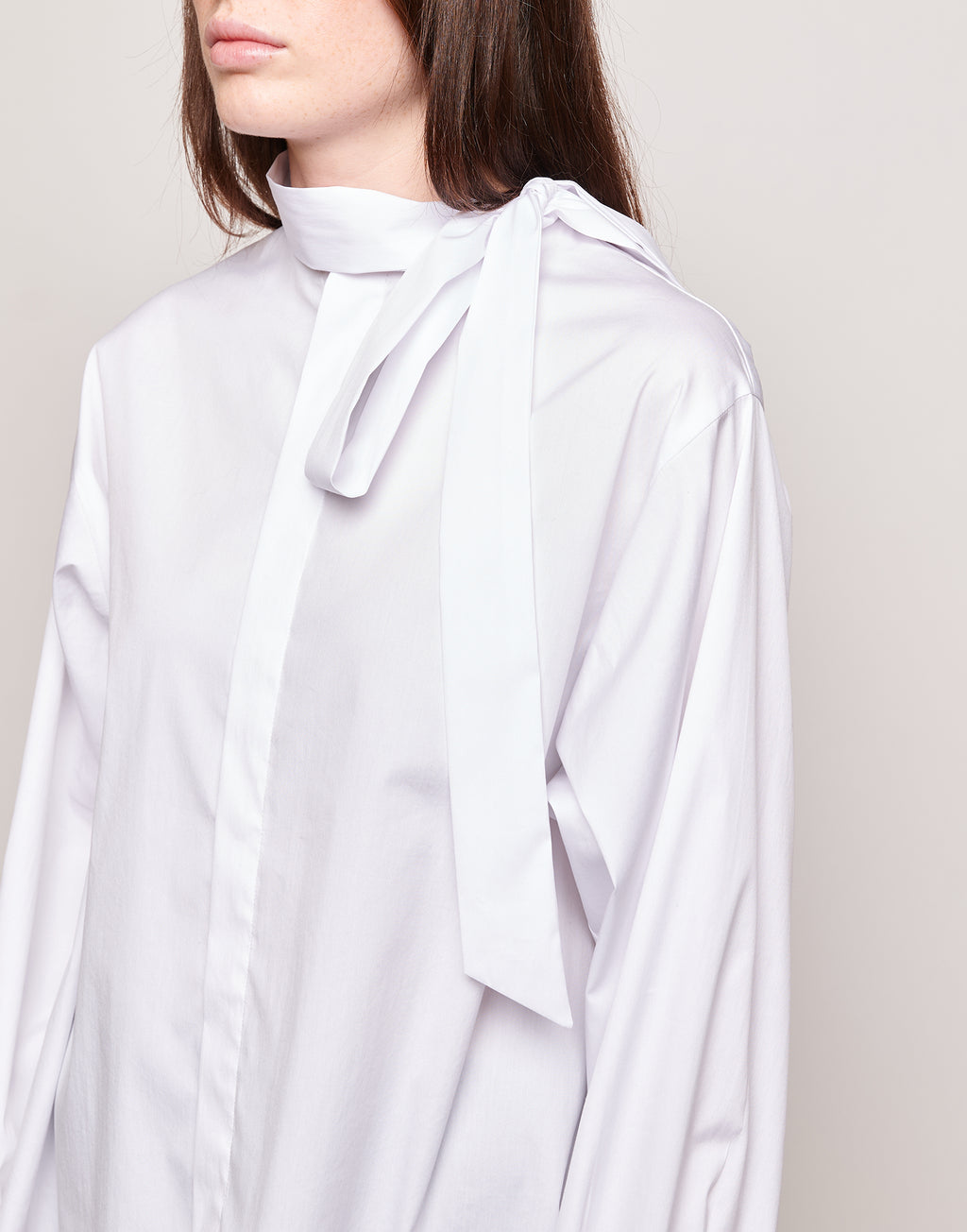 DOUUOD Camicia in Popeline Stretch con Nastro al Collo Bianco