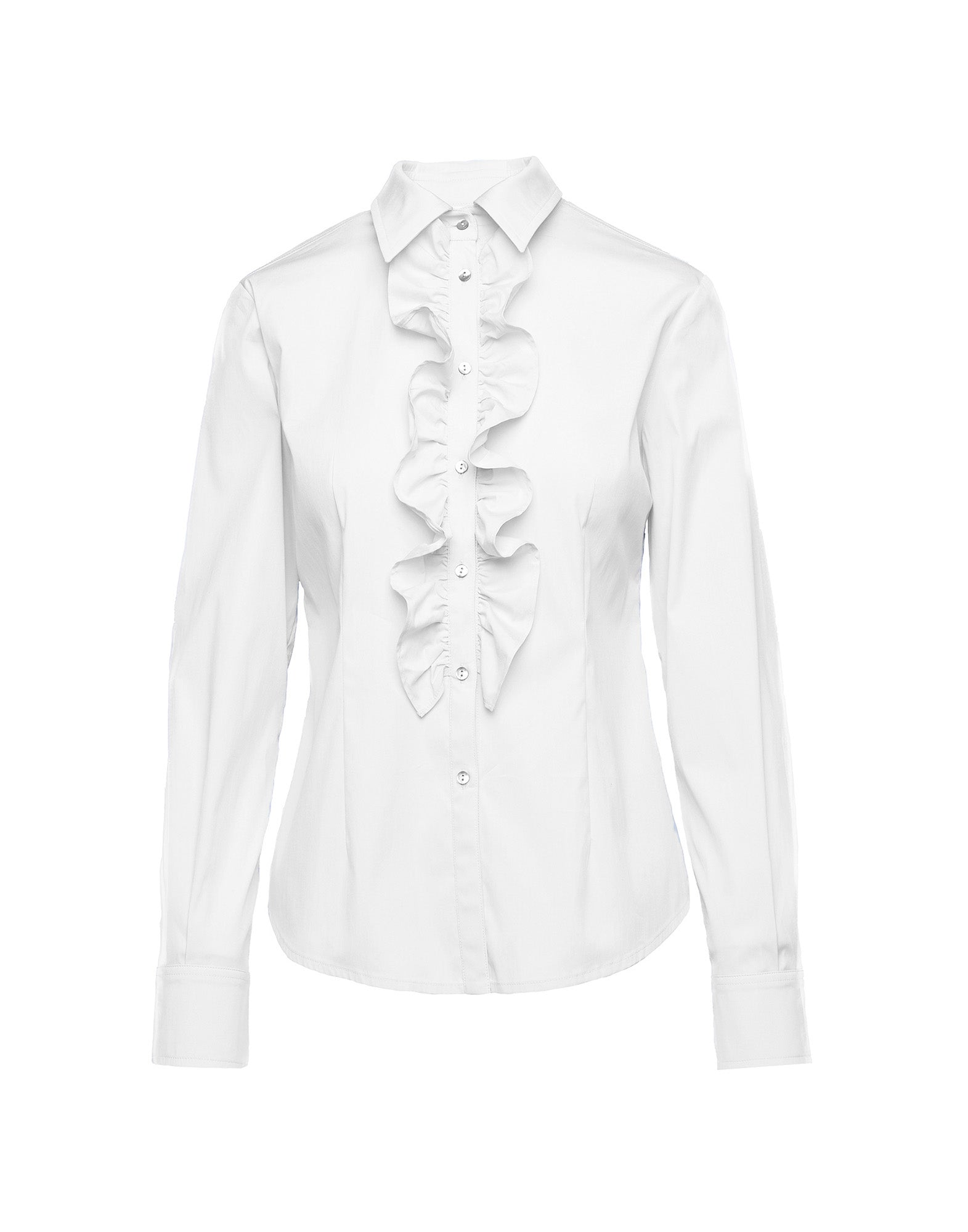 DOUUOD Camicia in Popeline Stretch con Rouches Frontali Bianca