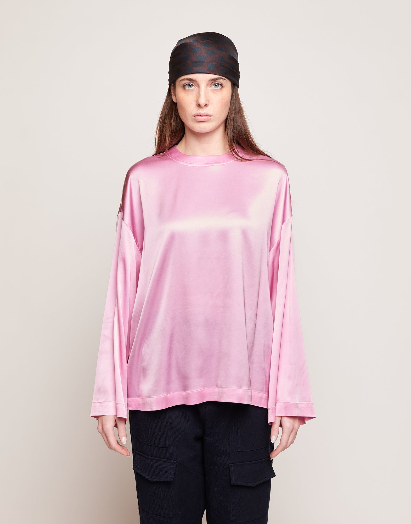 DOUUOD Blusa in Satin di Viscosa Stretch Bocciolo