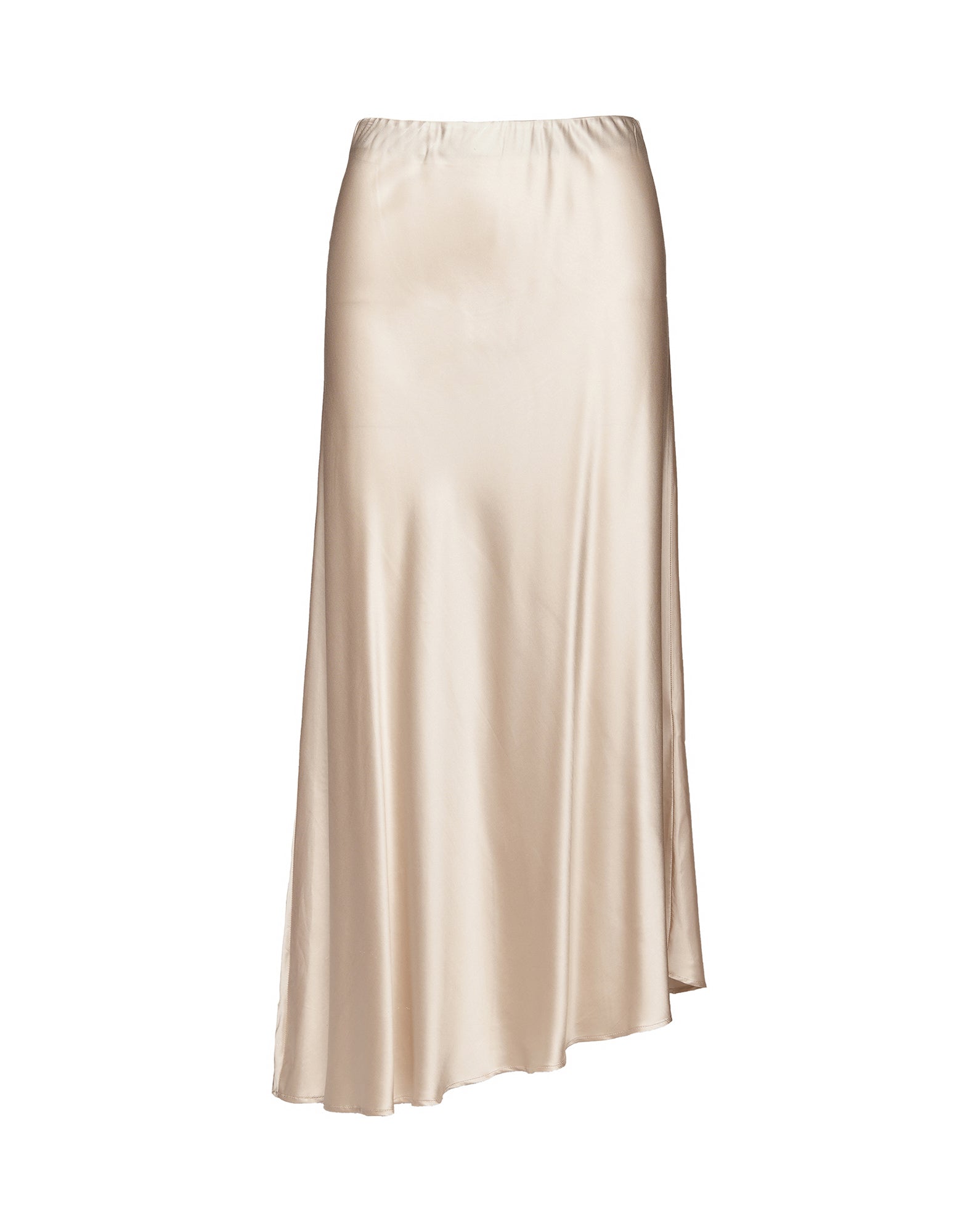 DOUUOD Gonna Lunga Asimmetrica in Satin Stretch Champagne