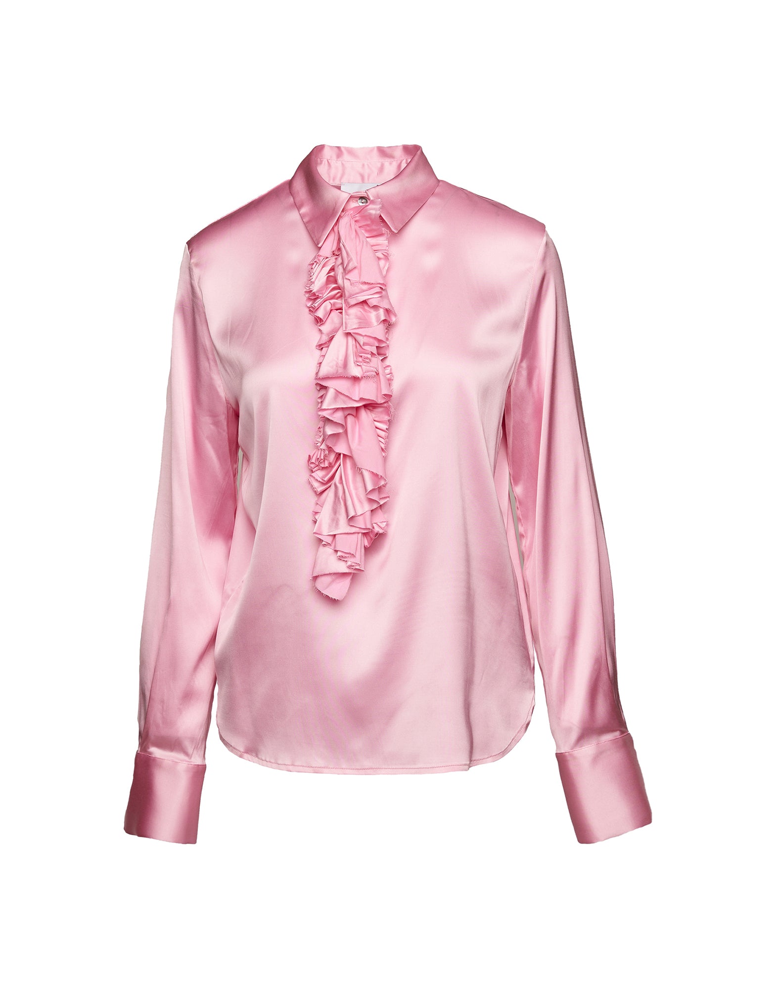 DOUUOD Camicia in Satin Stretch con Rouches Frontali Bocciolo