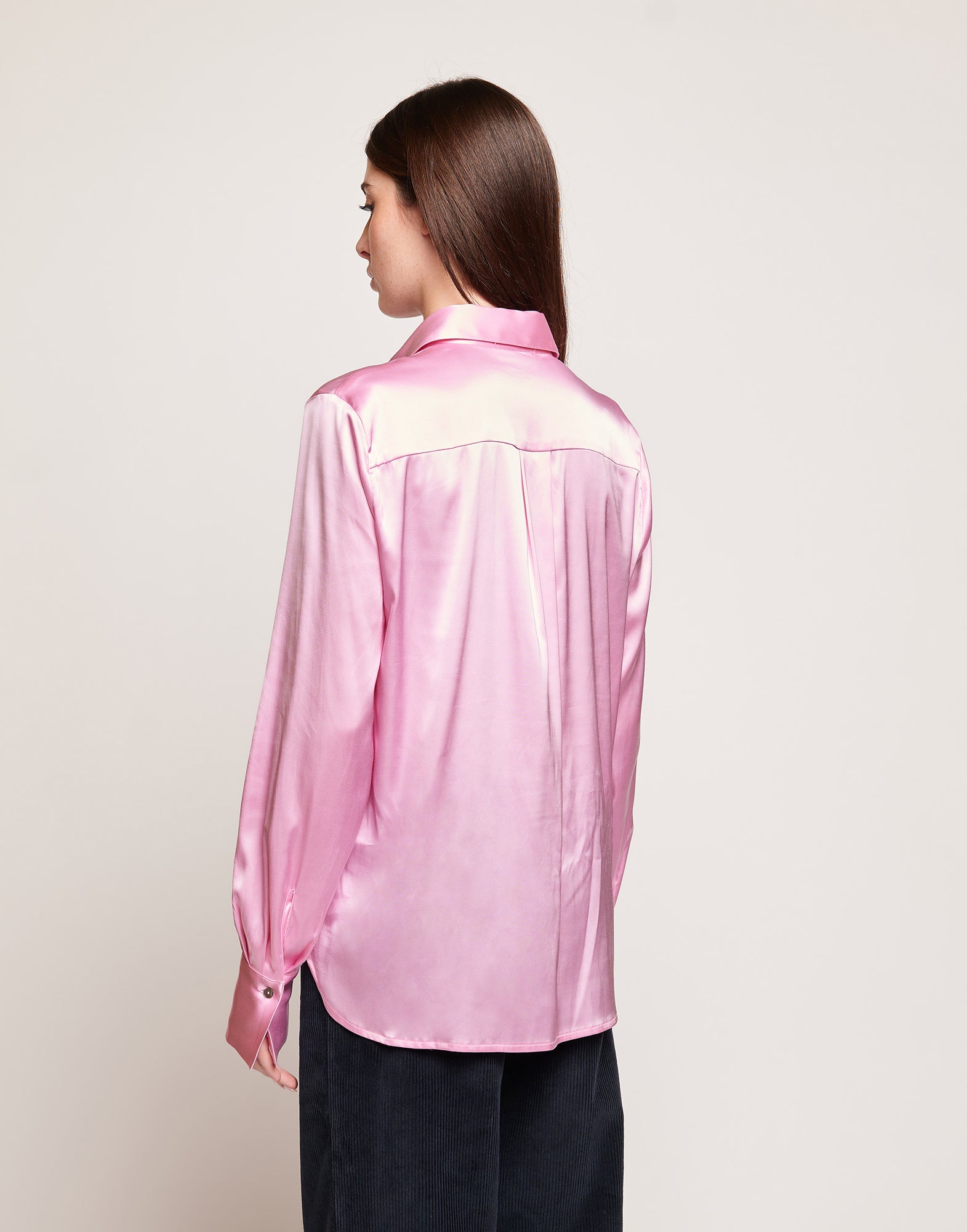 DOUUOD Camicia in Satin Stretch con Rouches Frontali Bocciolo