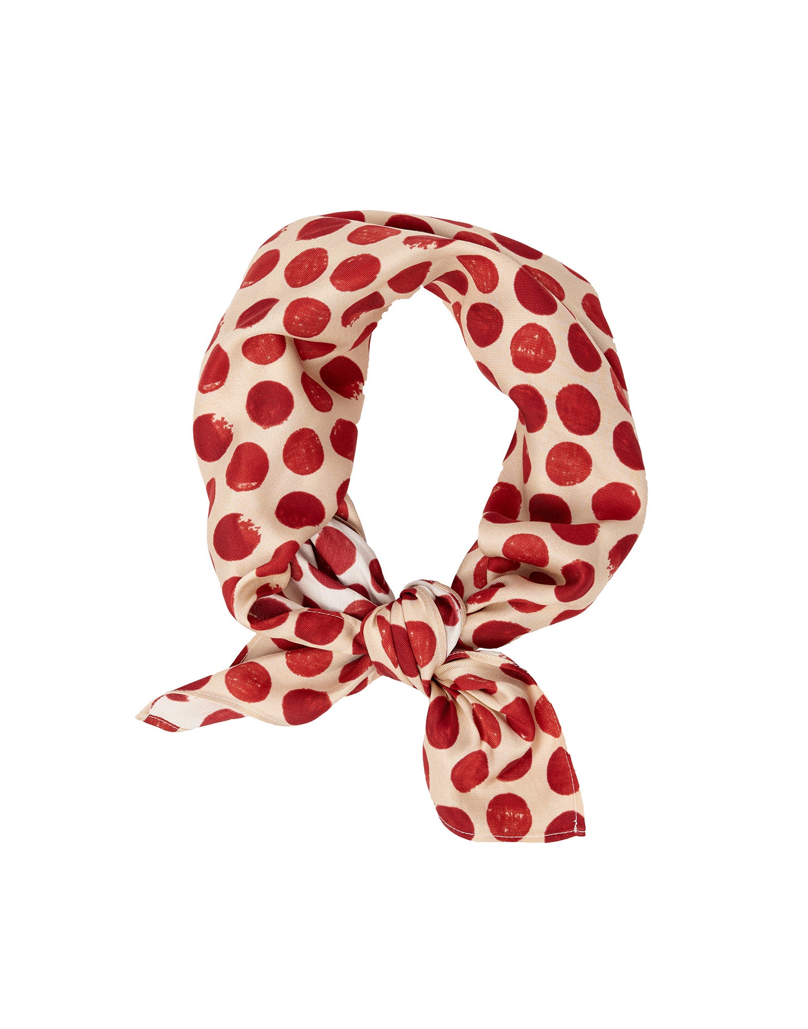 DOUUOD Foulard in Twill con Stampa Pois Vaniglia/Cherry