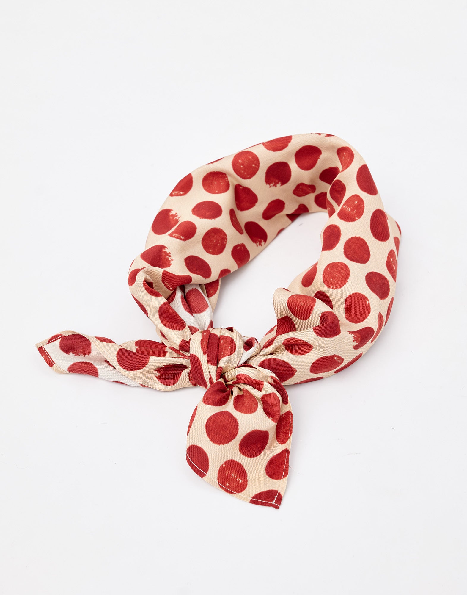 DOUUOD Foulard in Twill con Stampa Pois Vaniglia/Cherry