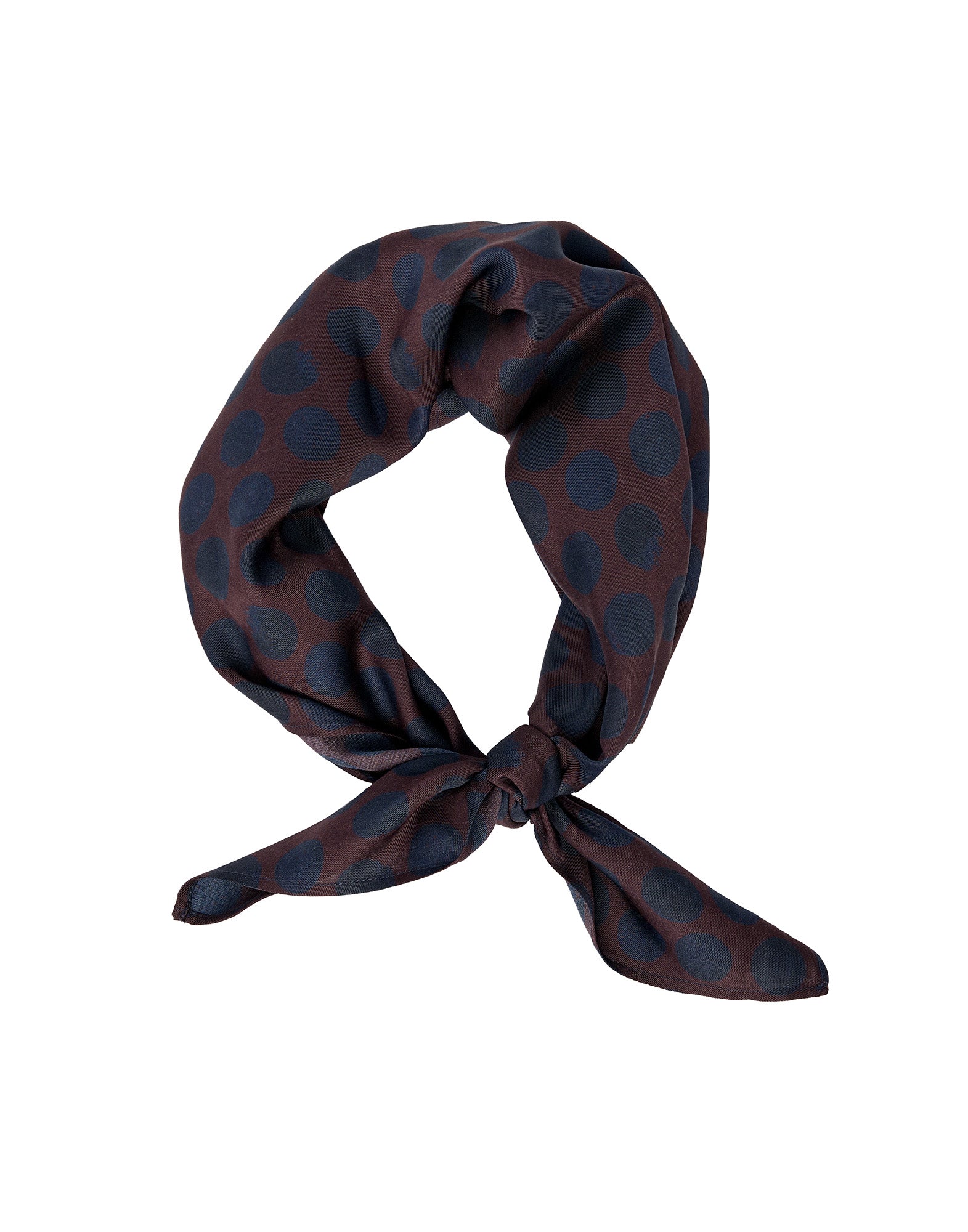 DOUUOD Foulard in Twill con Stampa Pois Moka/Oltremare
