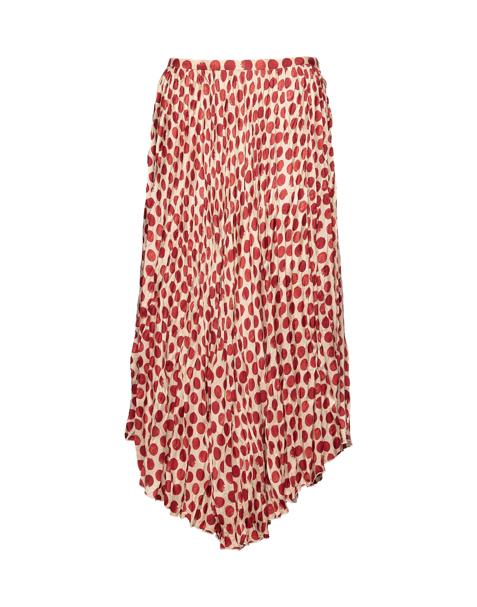 DOUUOD Gonna Lunga Plissé in Twill Stampato a Pois Vaniglia/Cherry