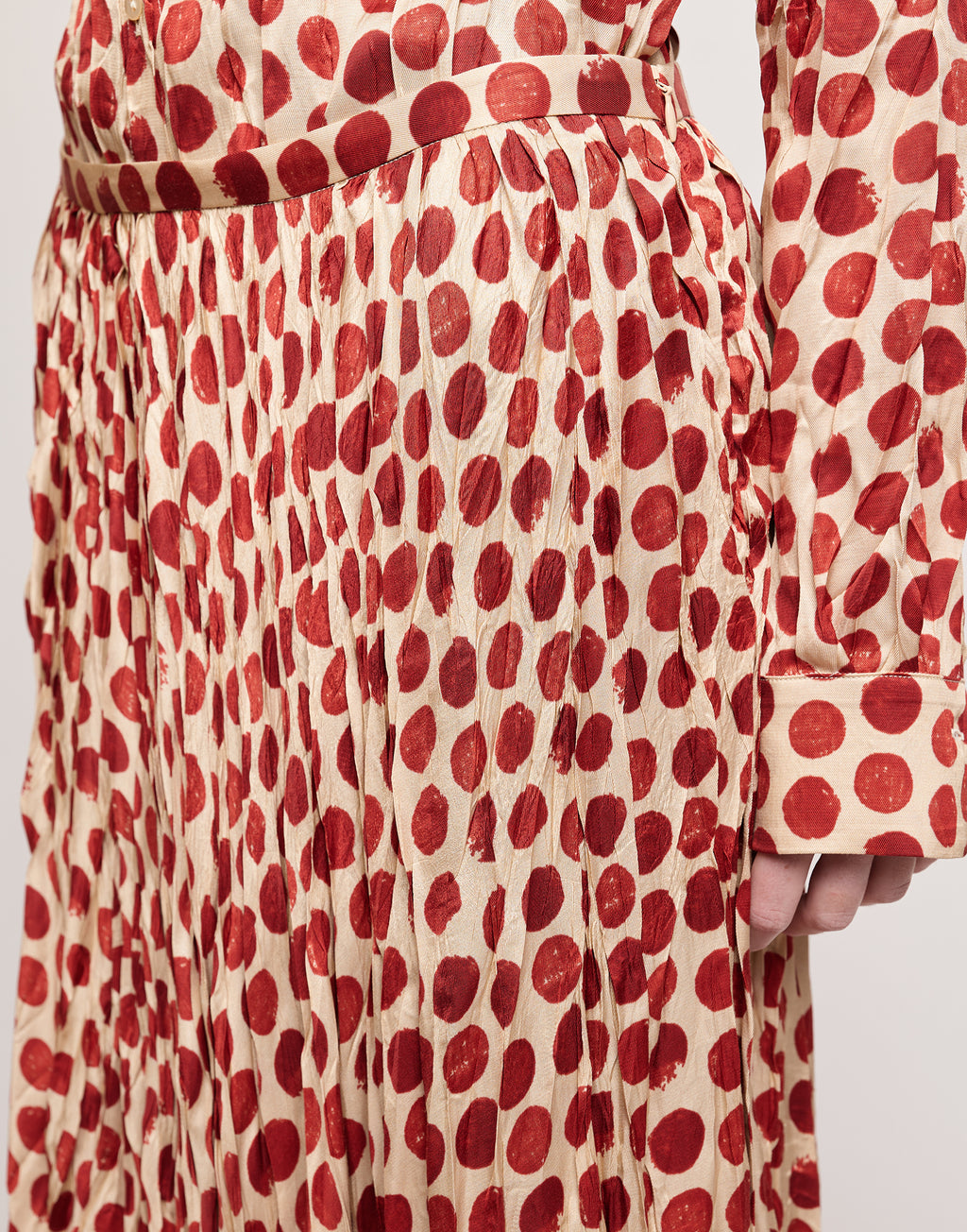 DOUUOD Gonna Lunga Plissé in Twill Stampato a Pois Vaniglia/Cherry