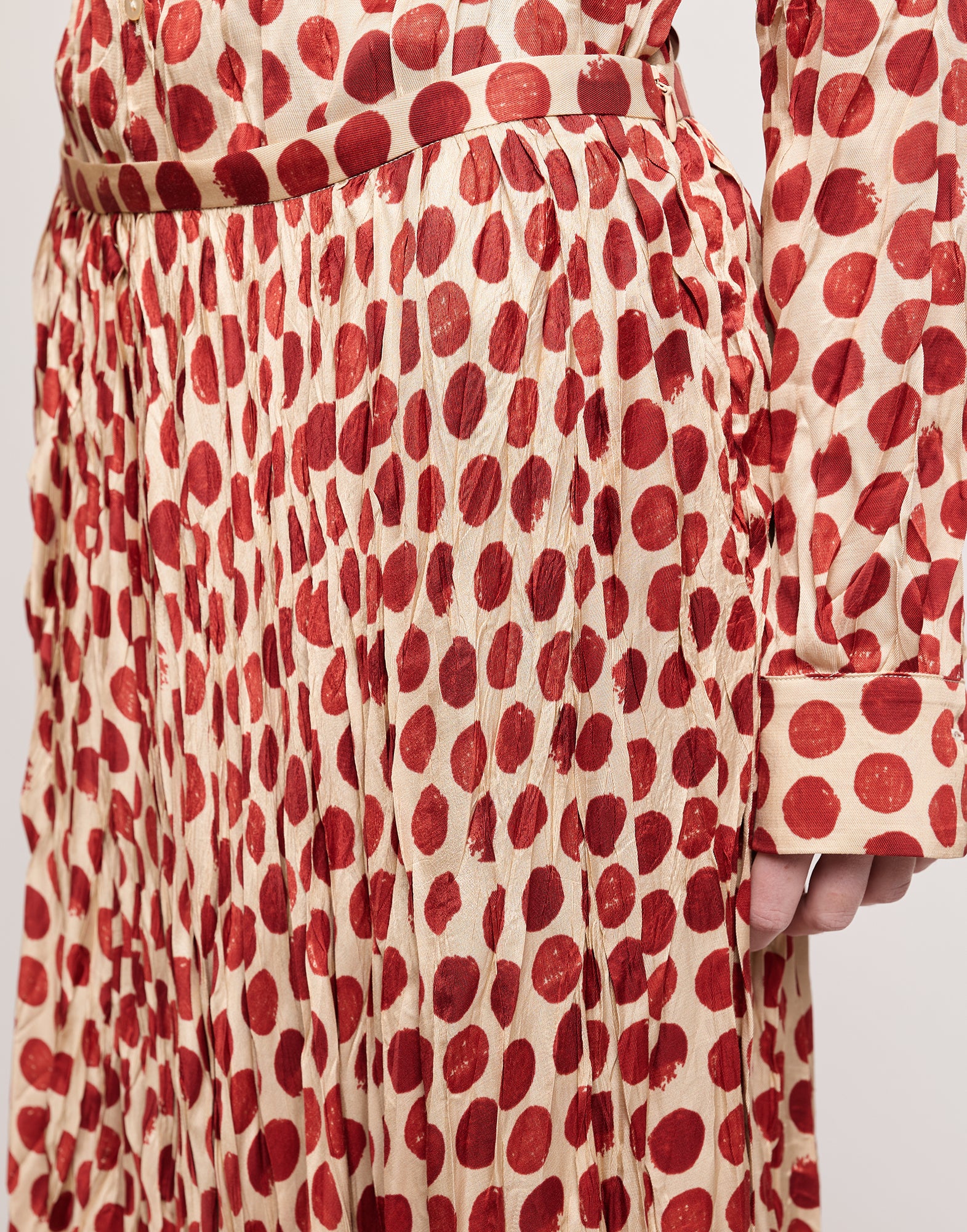 DOUUOD Gonna Lunga Plissé in Twill Stampato a Pois Vaniglia/Cherry