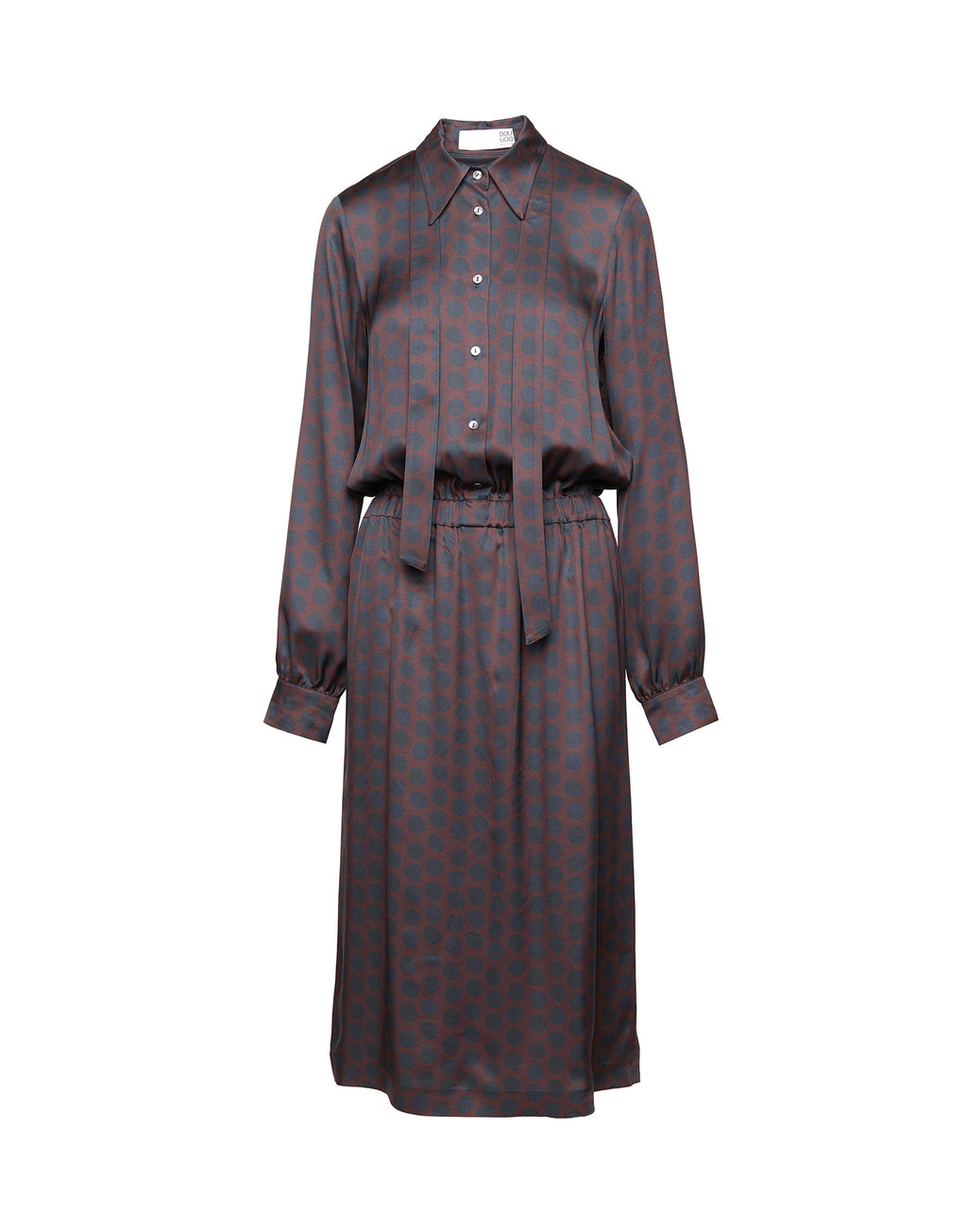 DOUUOD Abito Camicia in Twill Stampato a Pois Moka/Oltremare