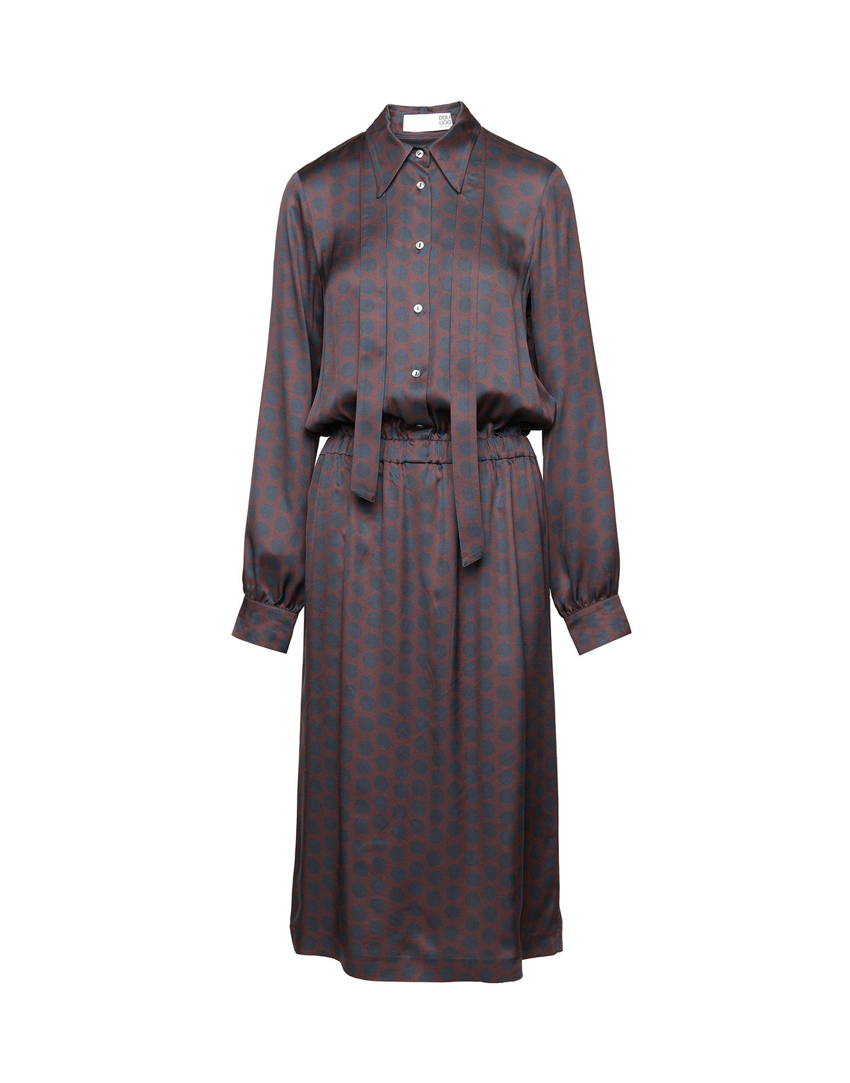 DOUUOD Abito Camicia in Twill Stampato a Pois Moka/Oltremare