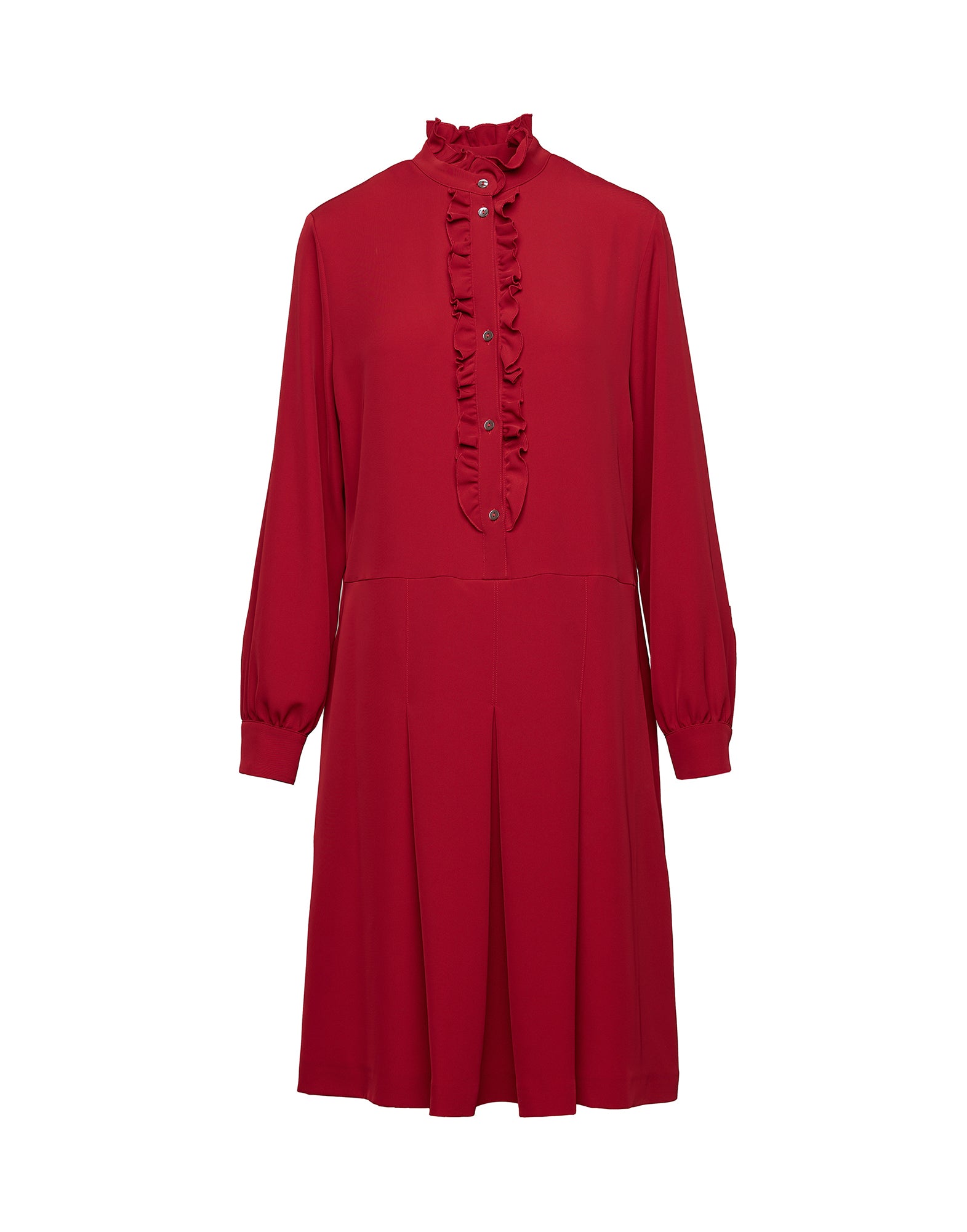 DOUUOD Abito Camicia in Cady Fluido con Rouches Cherry