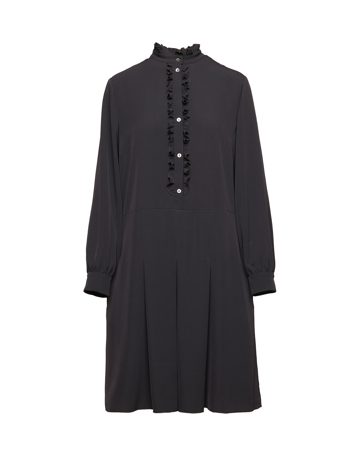 DOUUOD Abito Camicia in Cady Fluido con Rouches Nero