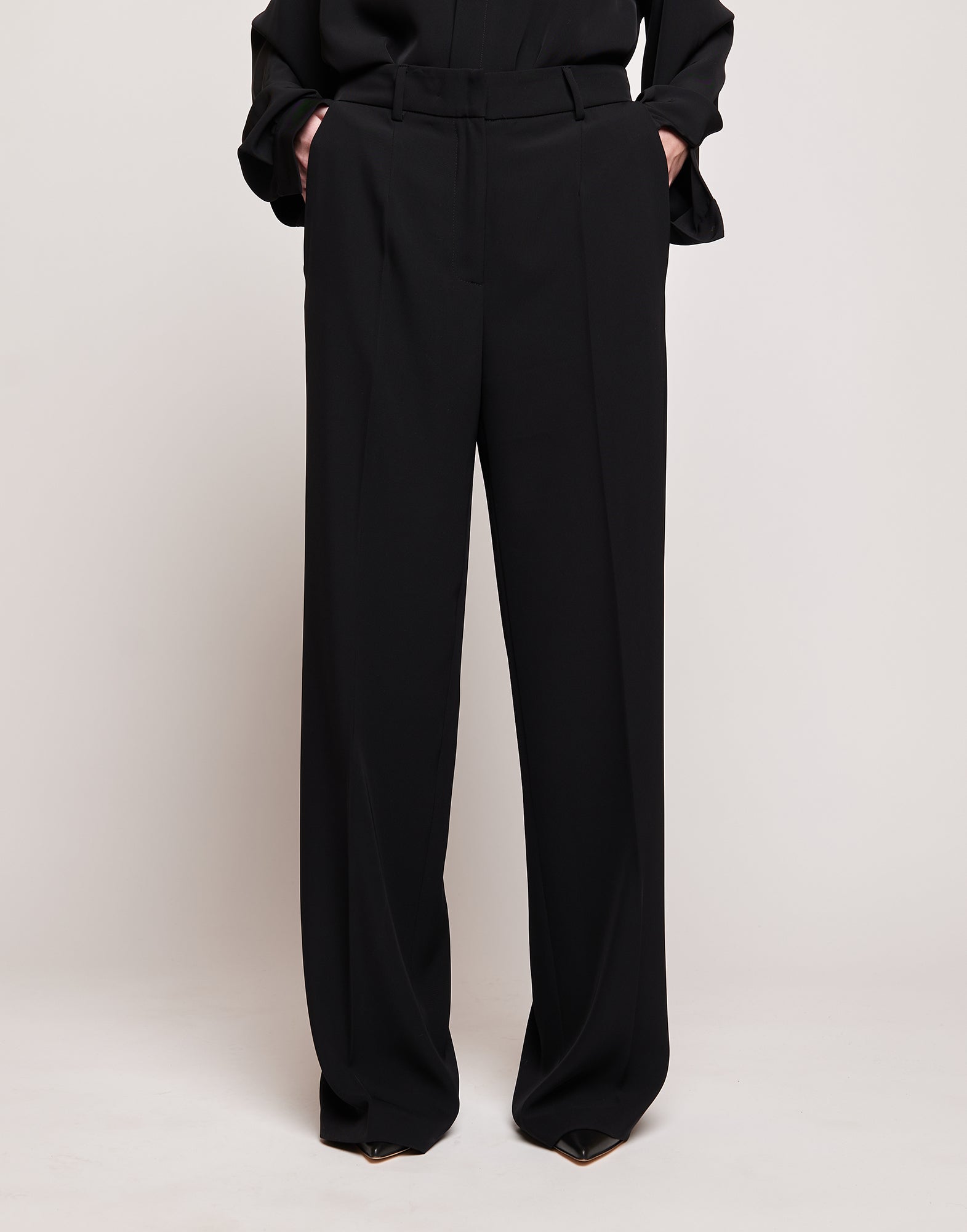 DOUUOD Pantaloni Maschili in Cady Fluido a Gamba Larga Neri