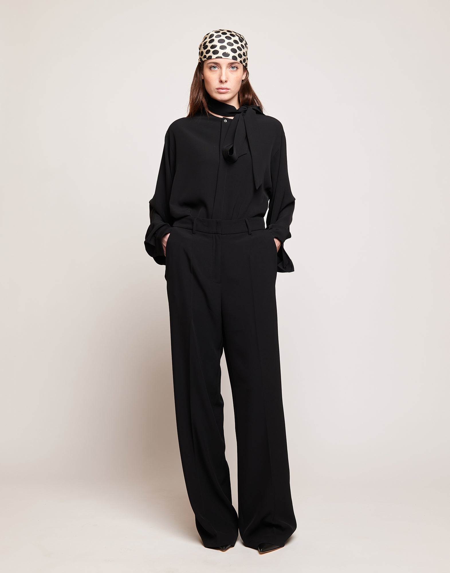 DOUUOD Pantaloni Maschili in Cady Fluido a Gamba Larga Neri