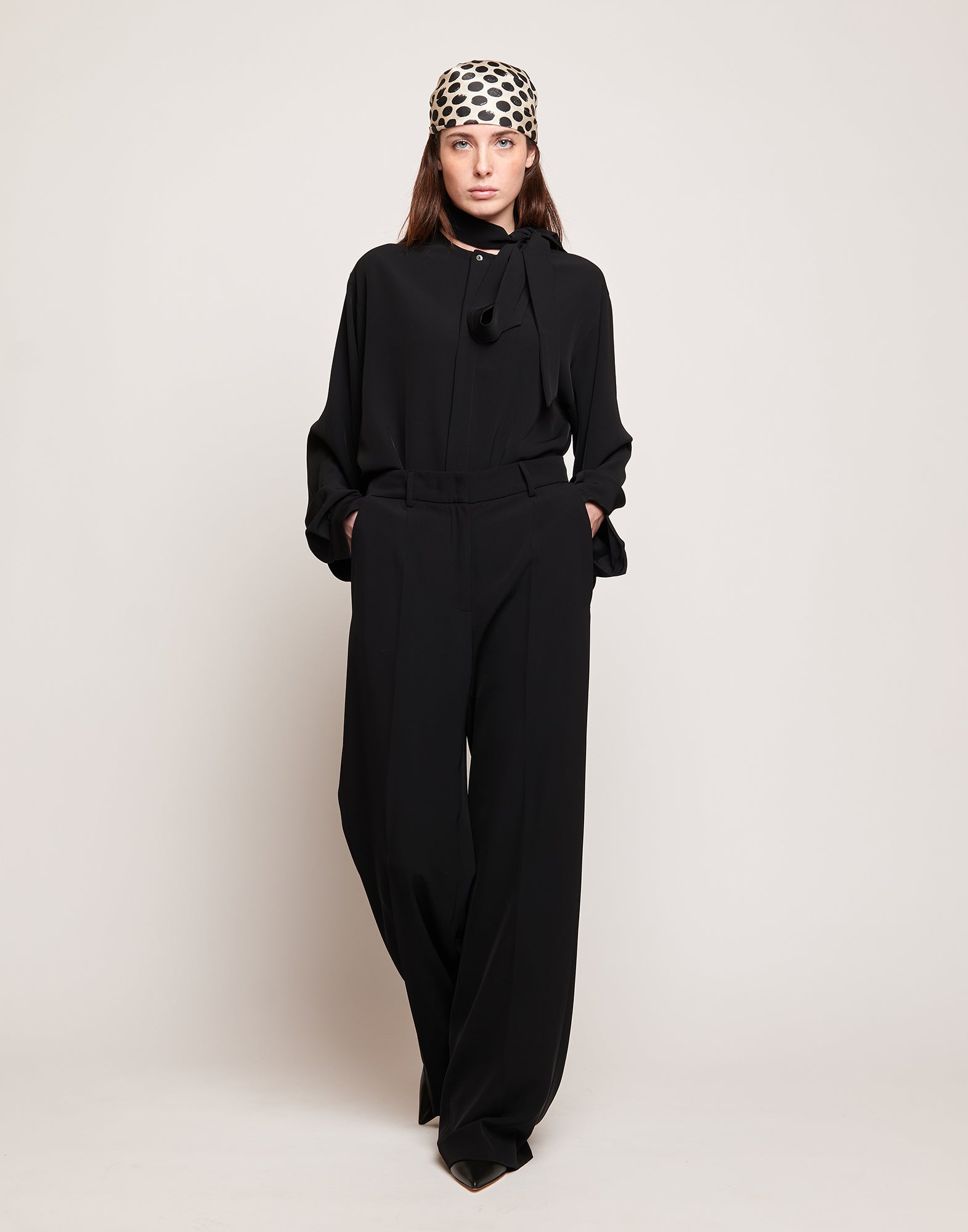 DOUUOD Pantaloni Maschili in Cady Fluido a Gamba Larga Neri
