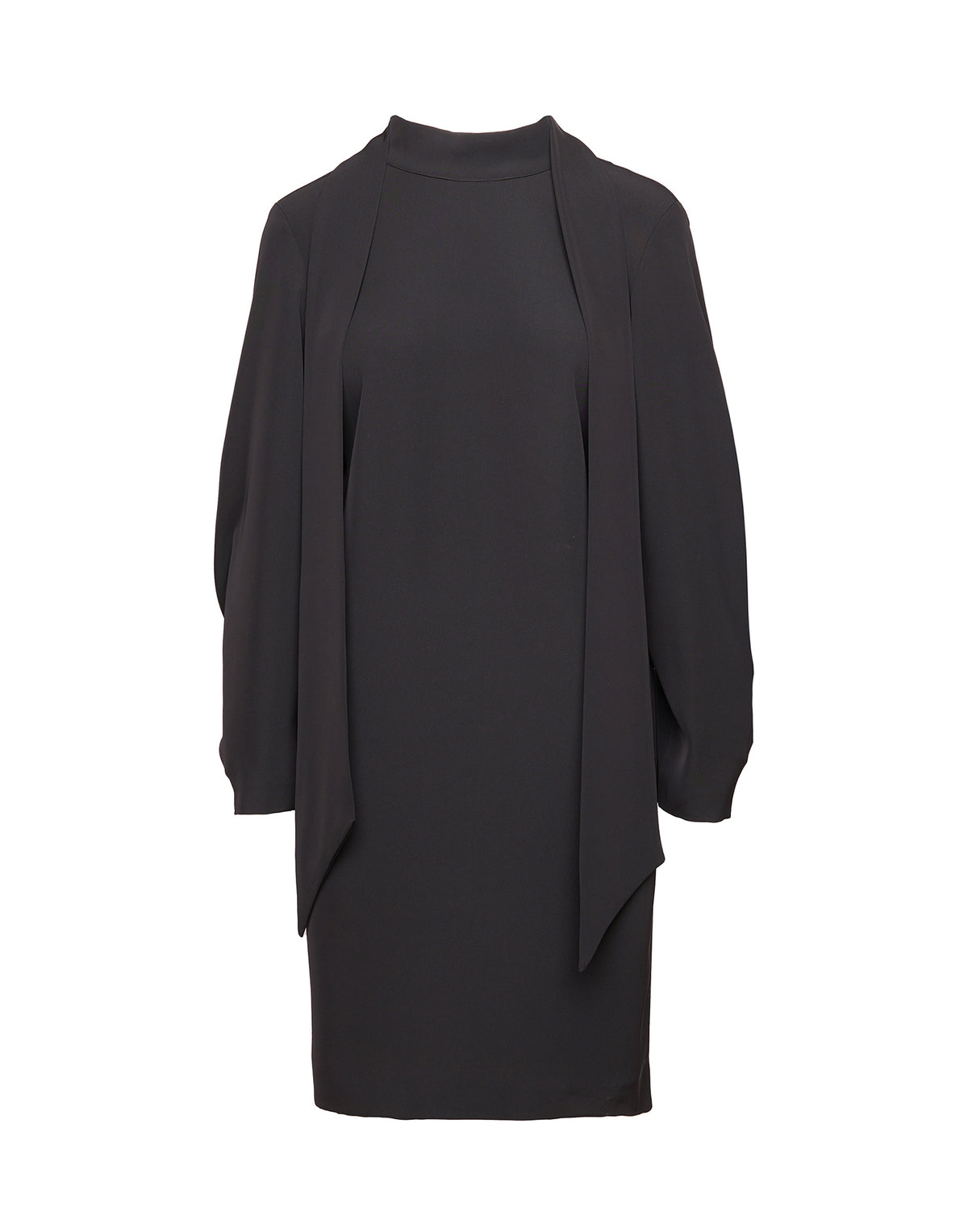 DOUUOD Robe Tunique en Cady Fluide avec Ruban au Cou Noir