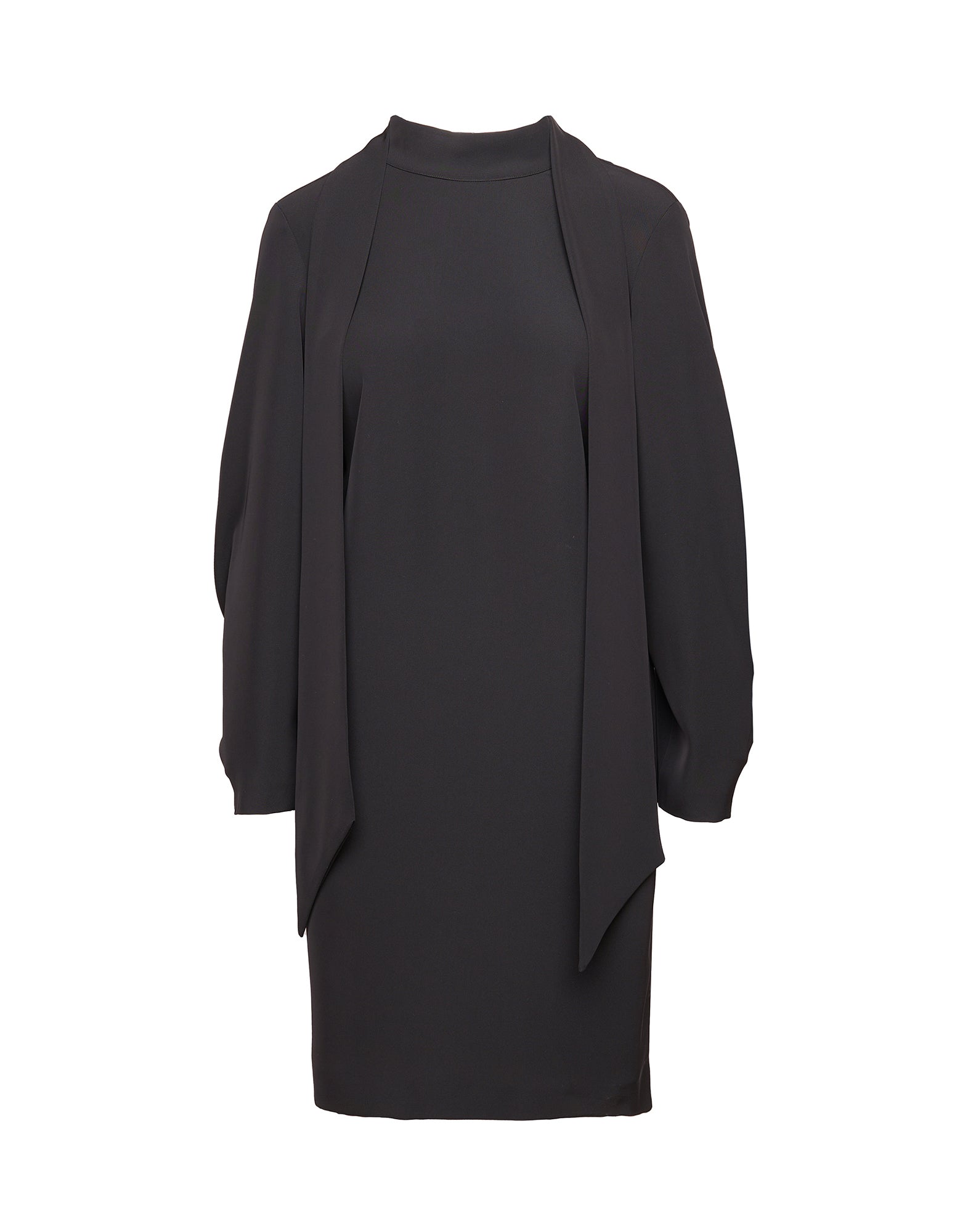 DOUUOD Abito Tunica in Cady Fluido con Nastro al Collo Nero