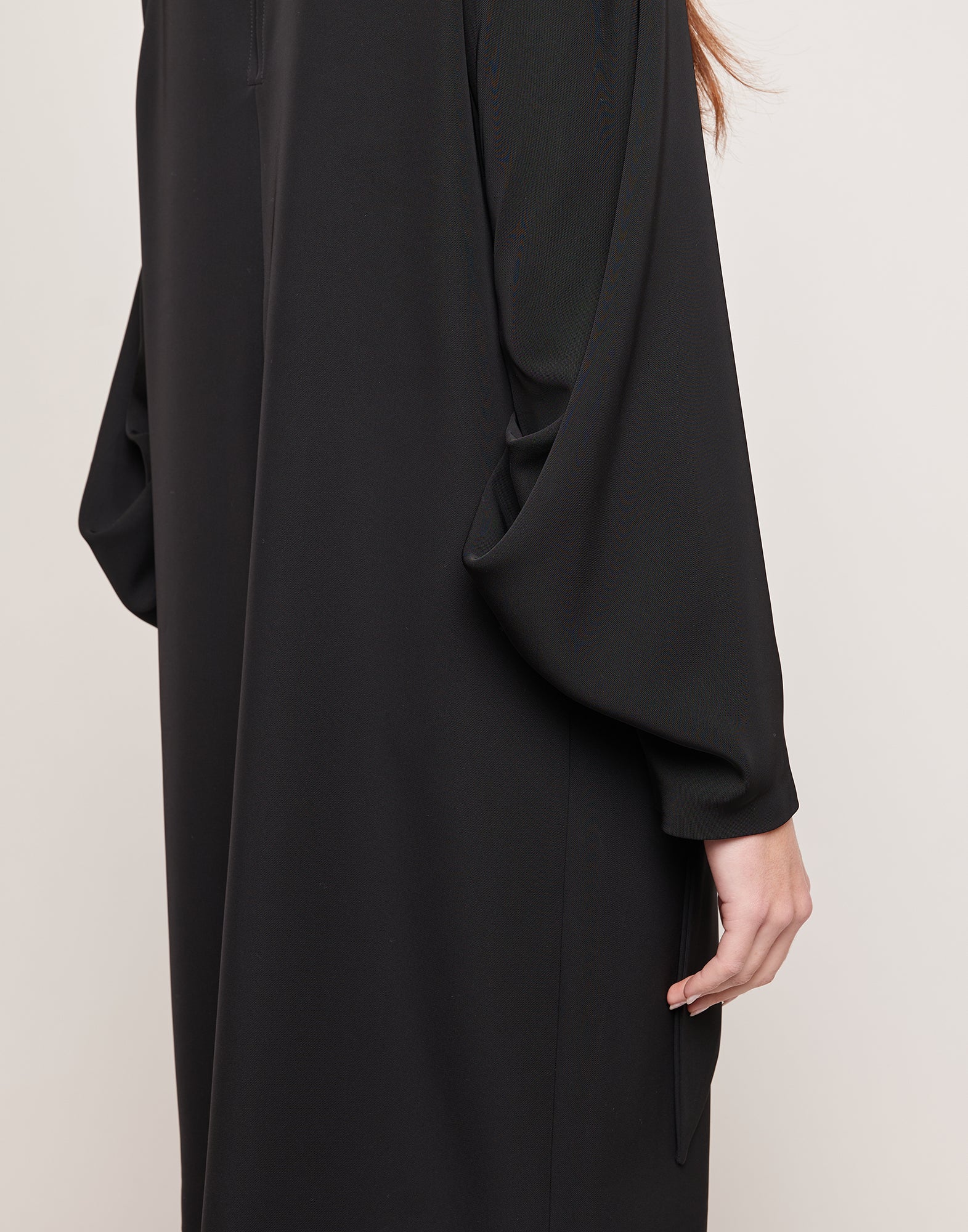 DOUUOD Abito Tunica in Cady Fluido con Nastro al Collo Nero