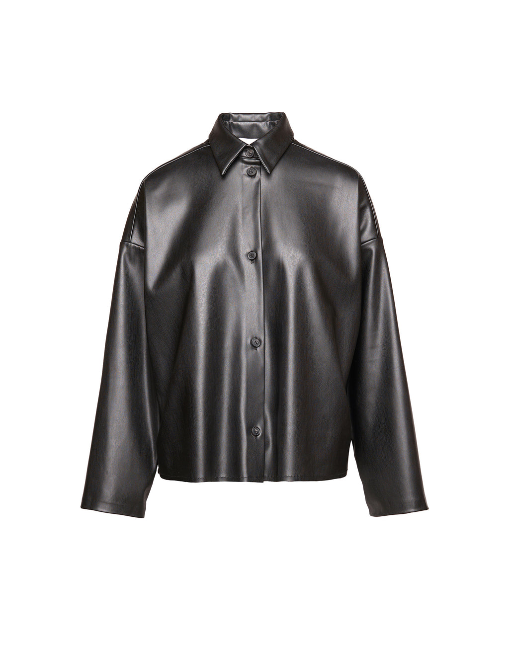 DOUUOD Camicia in Eco Soft Leather con Bottoni in Corno Nera