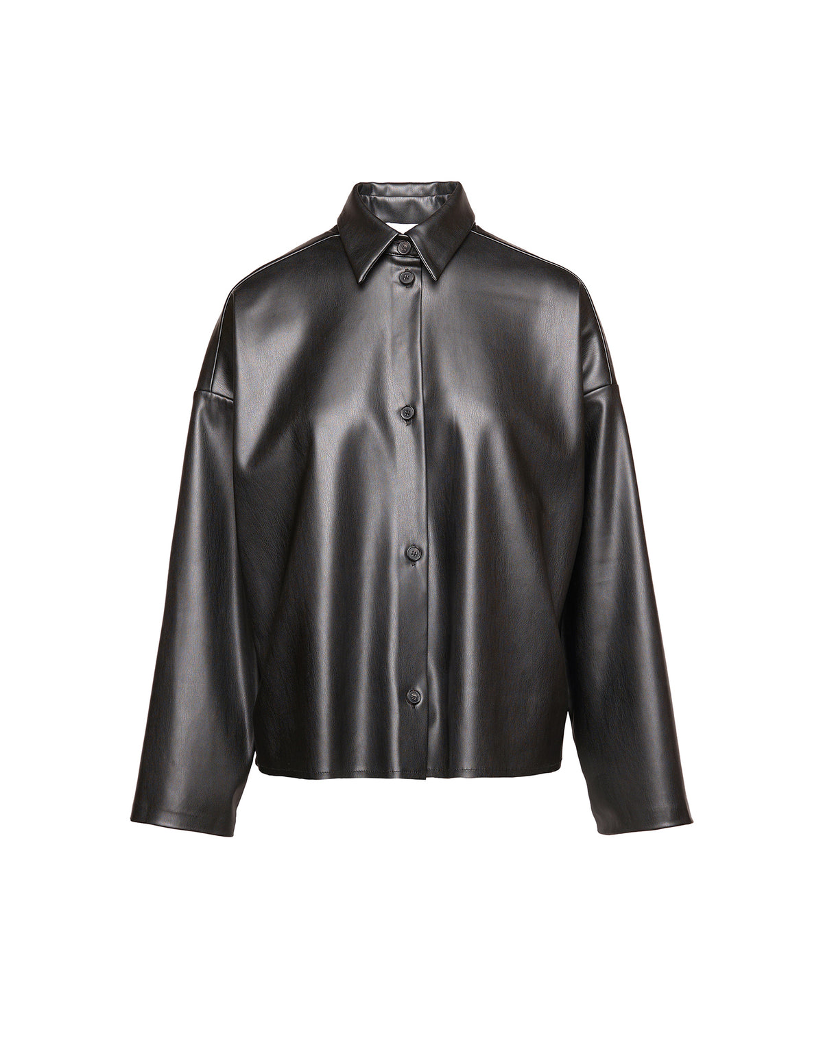DOUUOD Camicia in Eco Soft Leather con Bottoni in Corno Nera