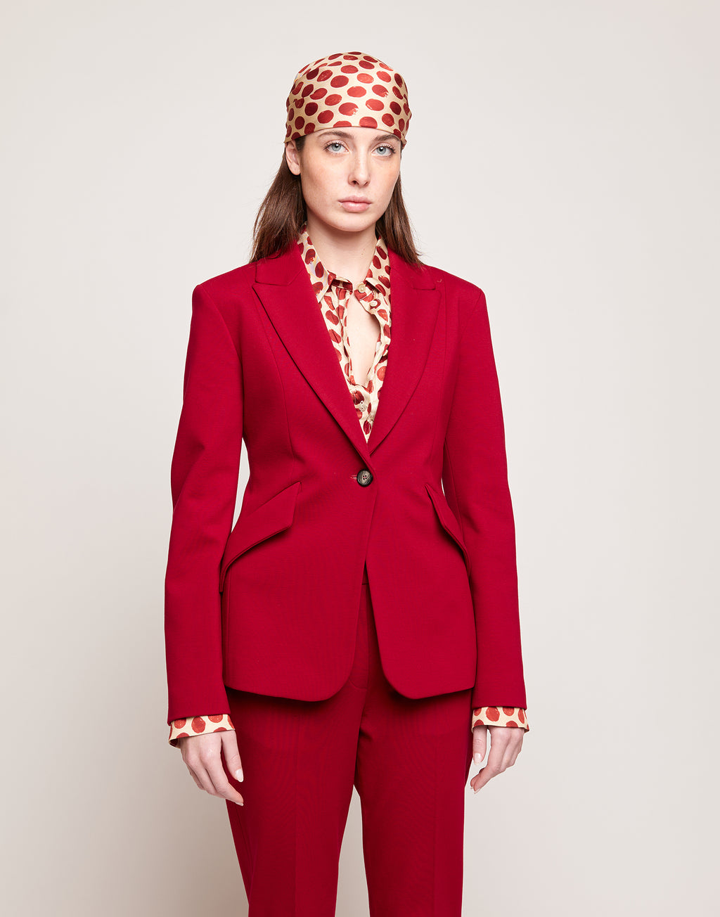 DOUUOD Blazer Sfiancato Monopetto in Punto Milano Cherry