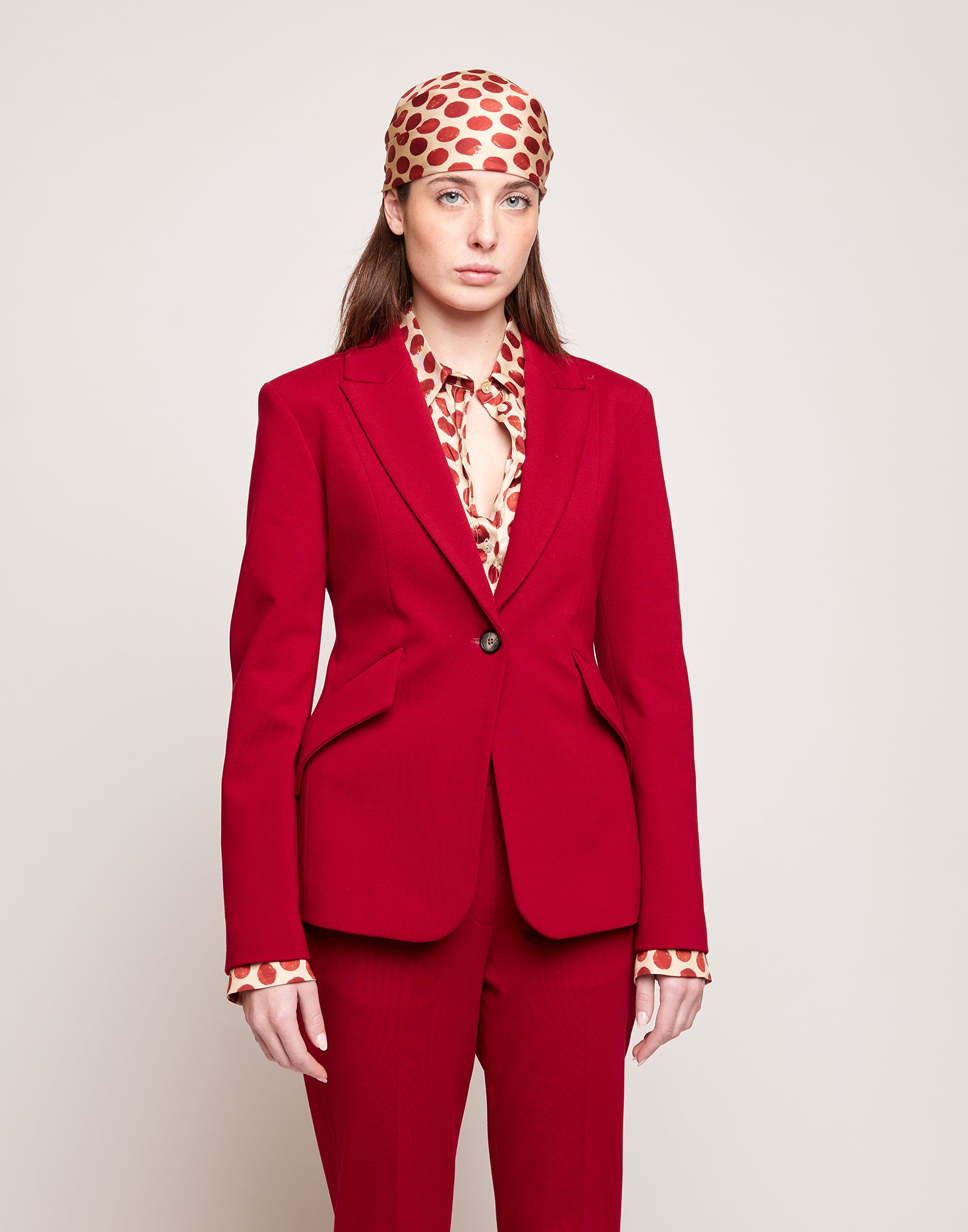 DOUUOD Blazer Sfiancato Monopetto in Punto Milano Cherry