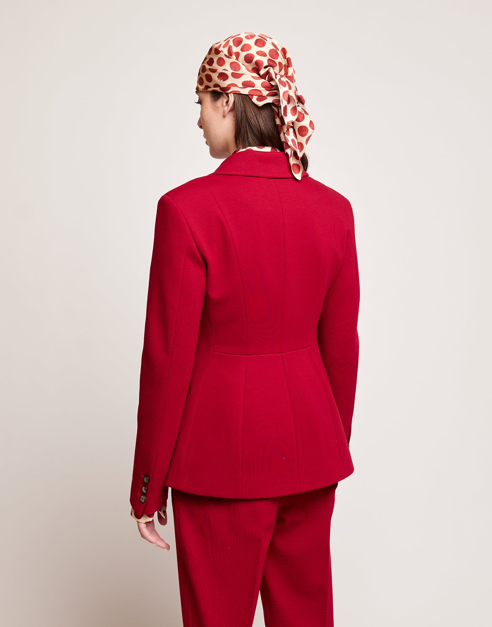 DOUUOD Blazer Sfiancato Monopetto in Punto Milano Cherry