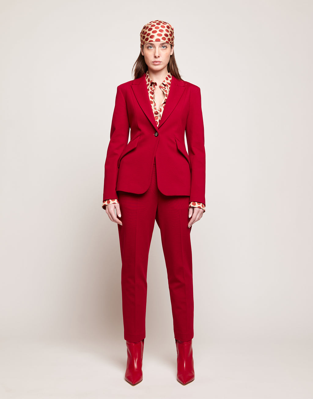 DOUUOD Blazer Sfiancato Monopetto in Punto Milano Cherry