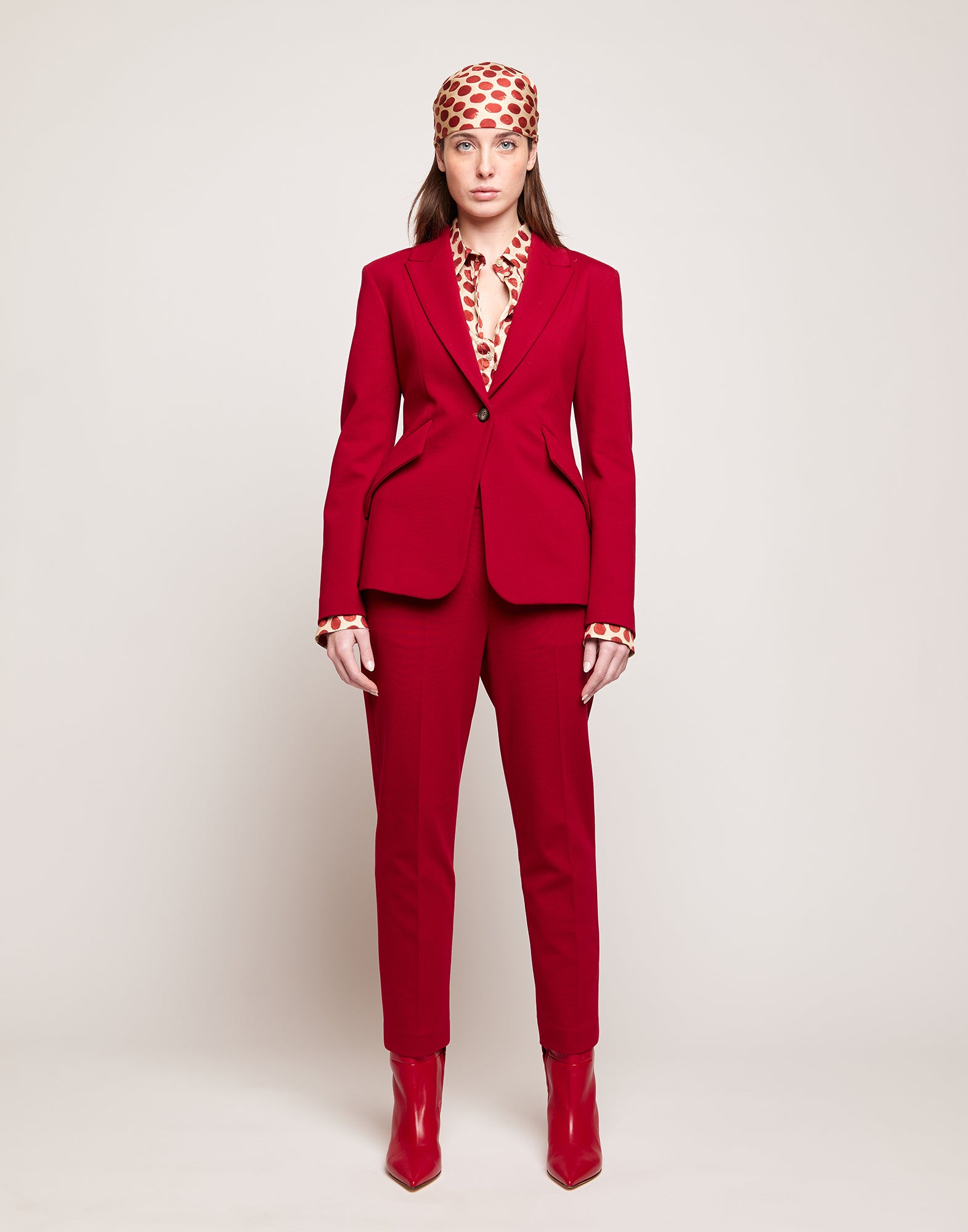 DOUUOD Blazer Sfiancato Monopetto in Punto Milano Cherry