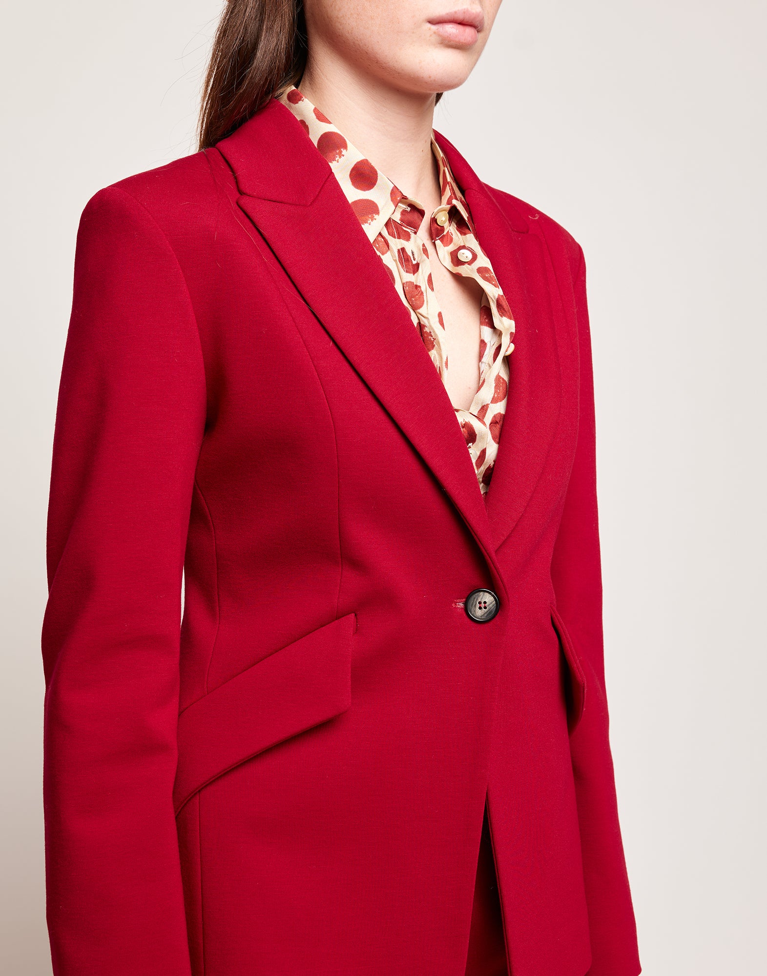 DOUUOD Blazer Sfiancato Monopetto in Punto Milano Cherry