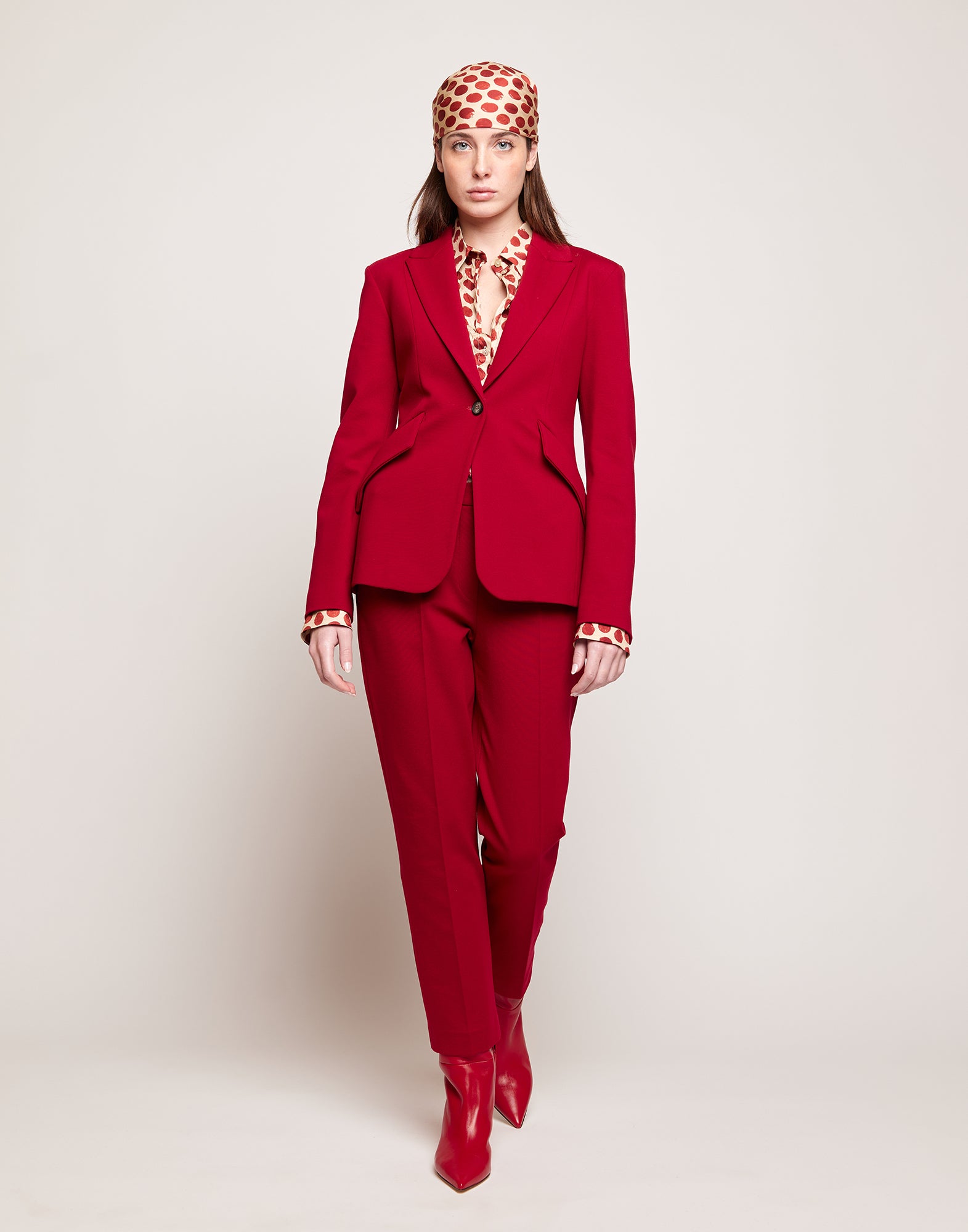 DOUUOD Blazer Sfiancato Monopetto in Punto Milano Cherry