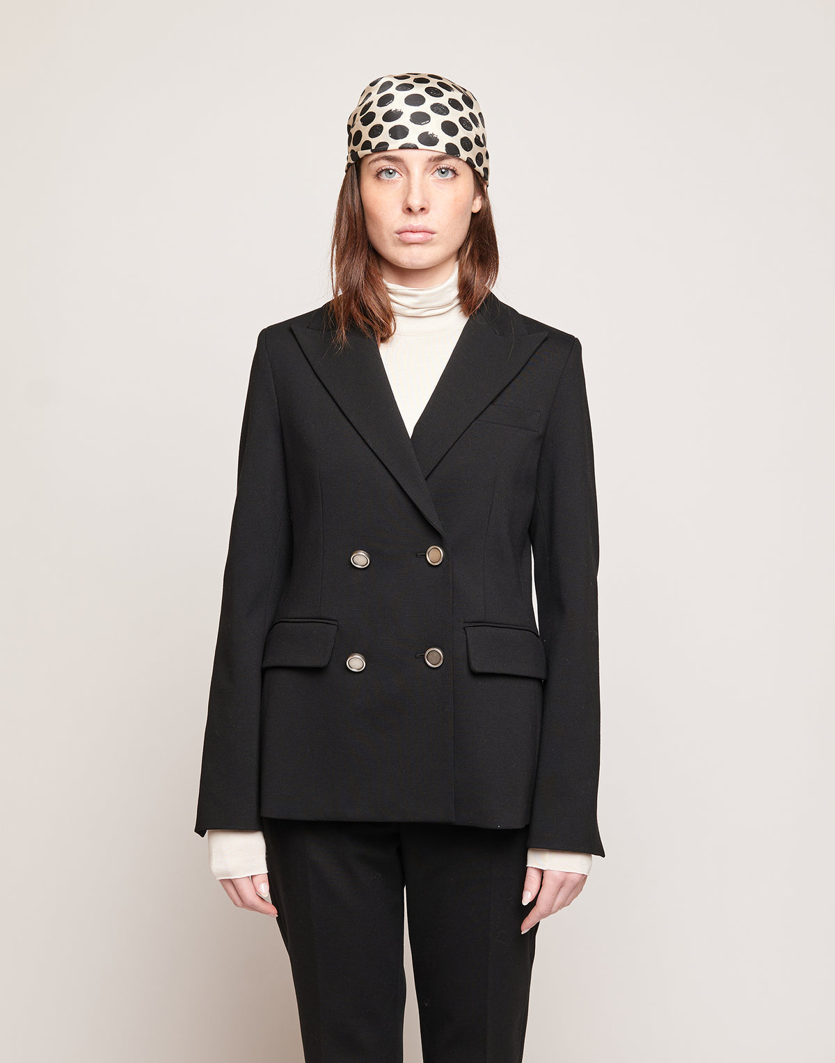 DOUUOD Blazer Doppiopetto in Punto Milano con Bottoni in Metallo Nero